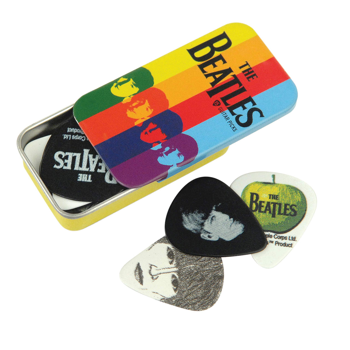 Daddario Accessories Beatles Guitar Picks - The Beatles Collectable Guitar Picks - Picks With Tin, 15 Pack, Stripes