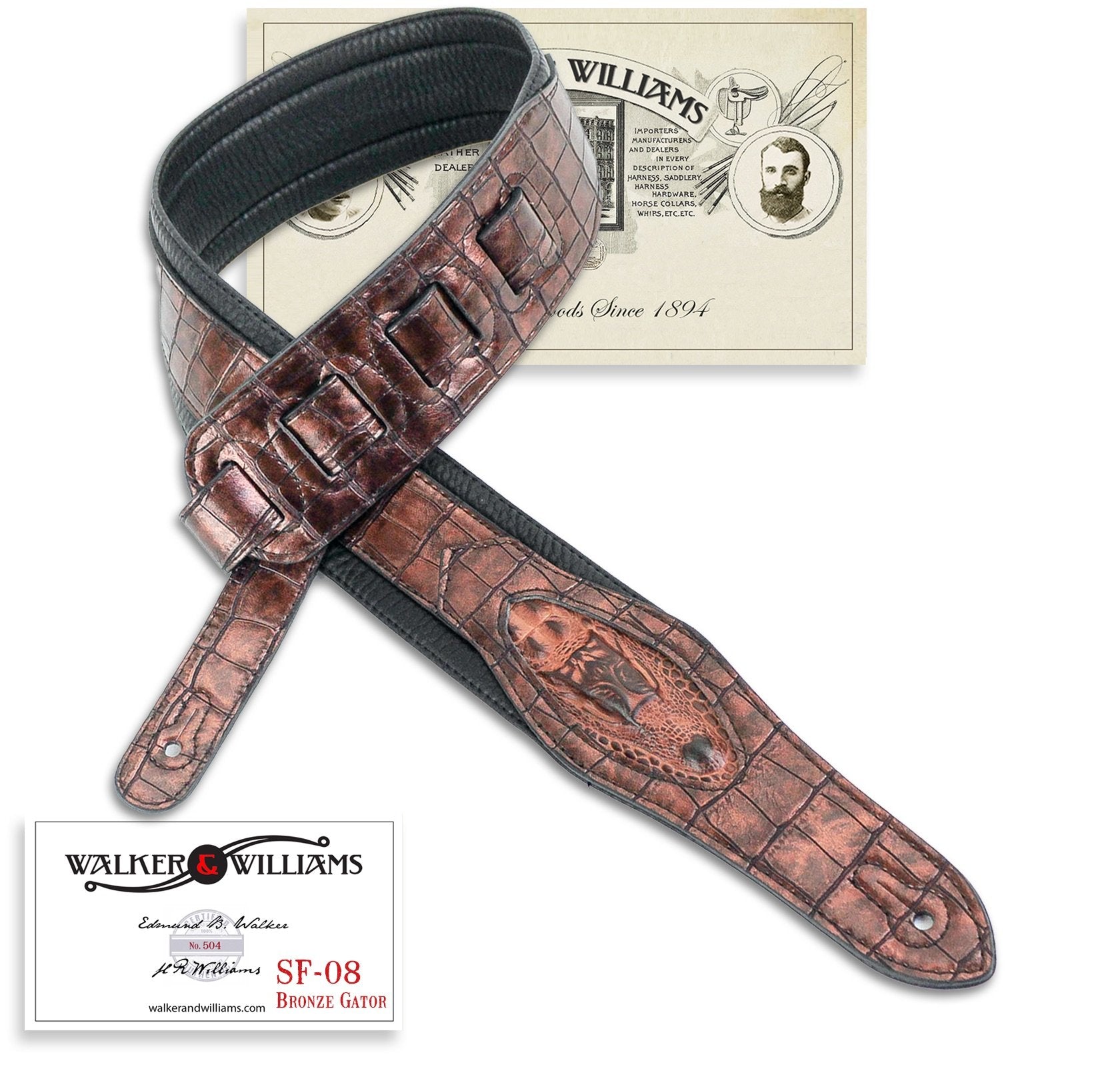 Walker & Williams Sf-08 Metallic Bronze Textured Alligator Pattern Strap With Gator Head