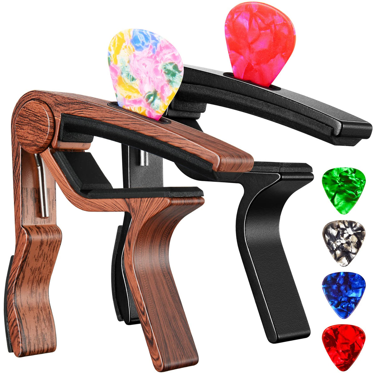 Capo Guitar Capo For Acoustic Electric Guitar Ukulele - 2 Pack Guitar Kapo Clip Clamp With Picks Holder