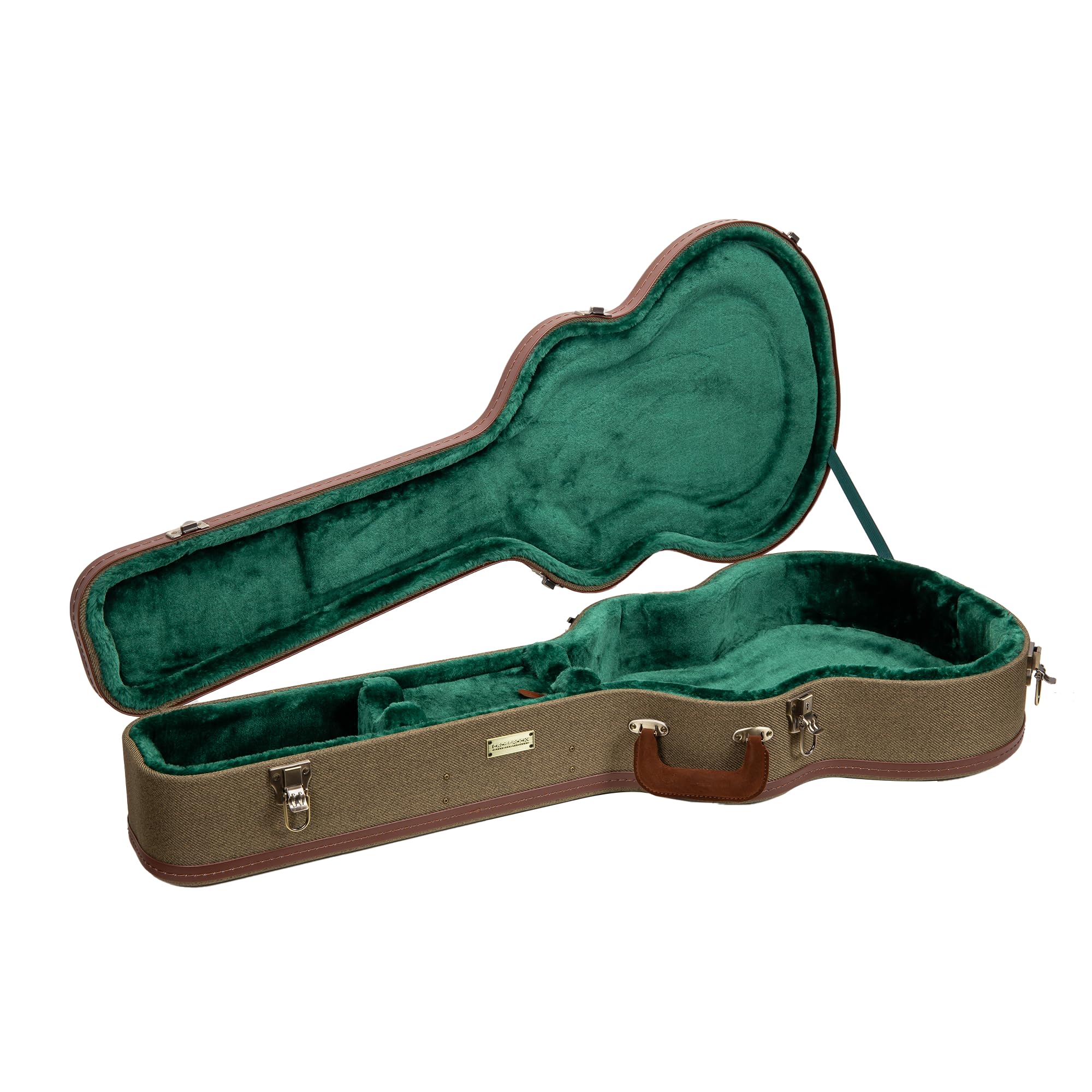 Crossrock Master Series OM Acoustic Guitar Case for Martin 000-14 Fret | Olive Green Eco Tweed Fabric, Re-Engineered Shell, Leat