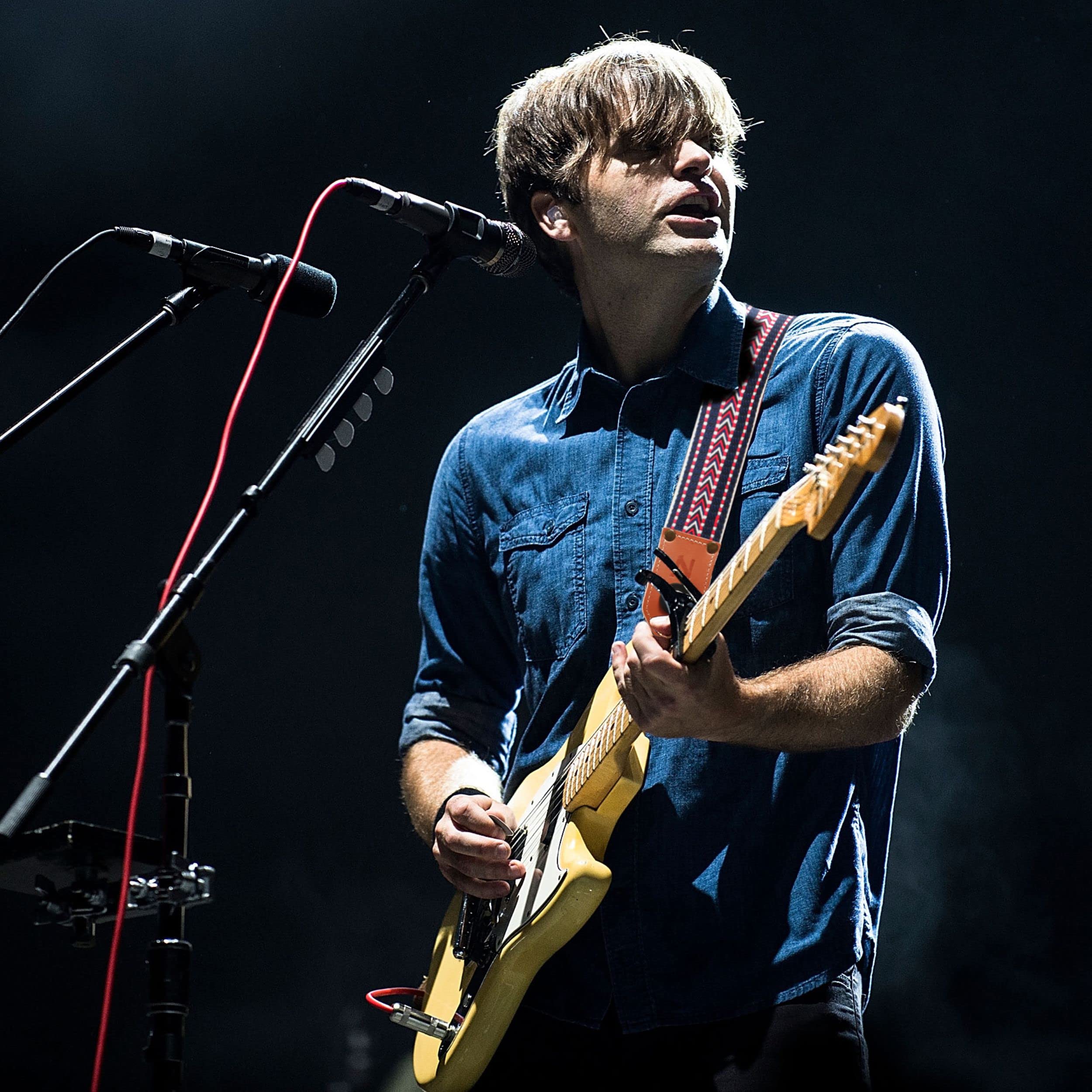 Nefelibata Cool Woven Guitar Strap-Cotton Guitar Straps with Thicked First Layer Vegetable Tanned Cowhide Leather Ends for Acous