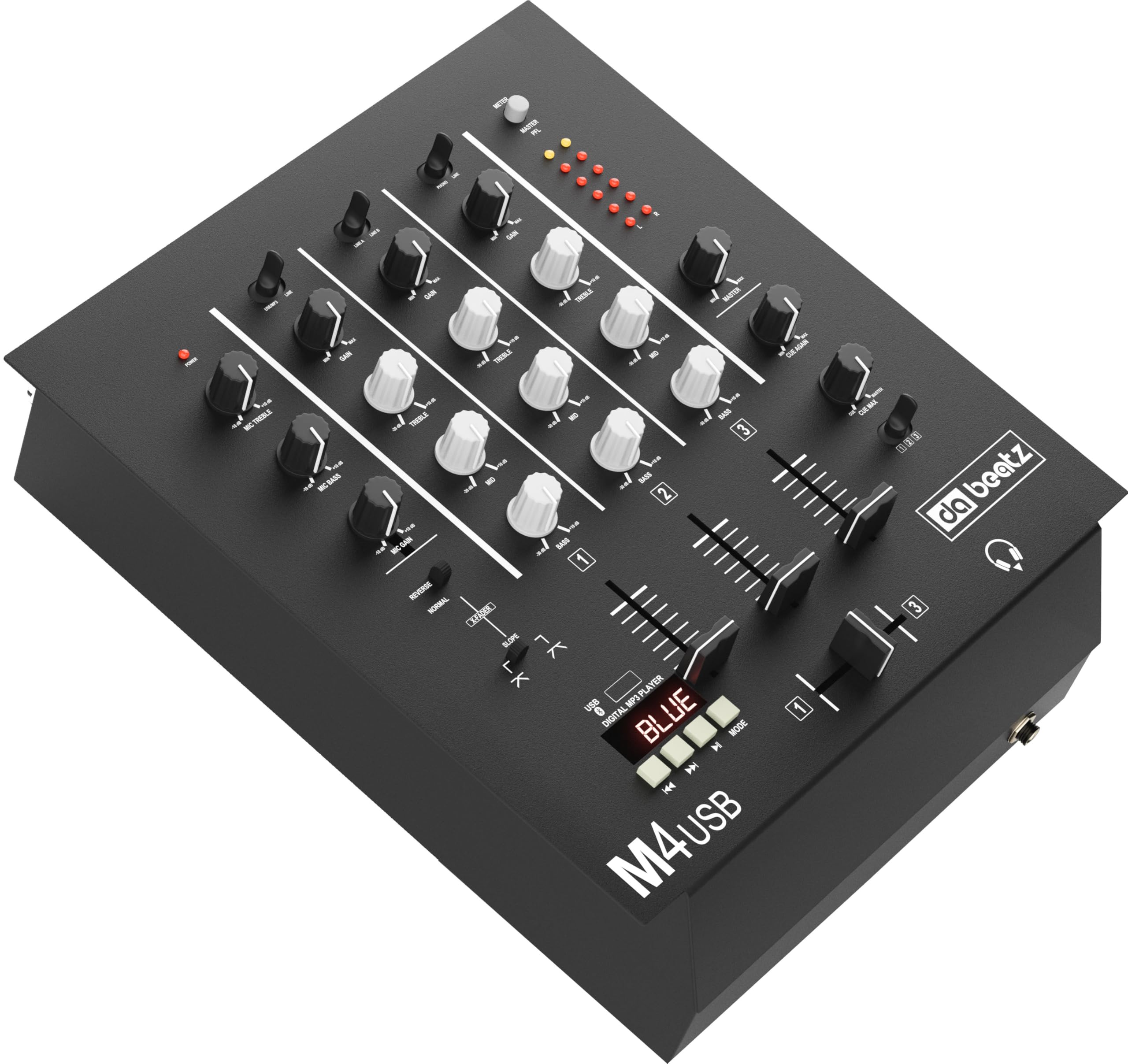 Dabeatz Digital M4 3-Channel DJ Mixer | Rack-Mount Scratch Mixer with 3-Band EQ, Mic Input, Recording & Replaceable Crossfader (