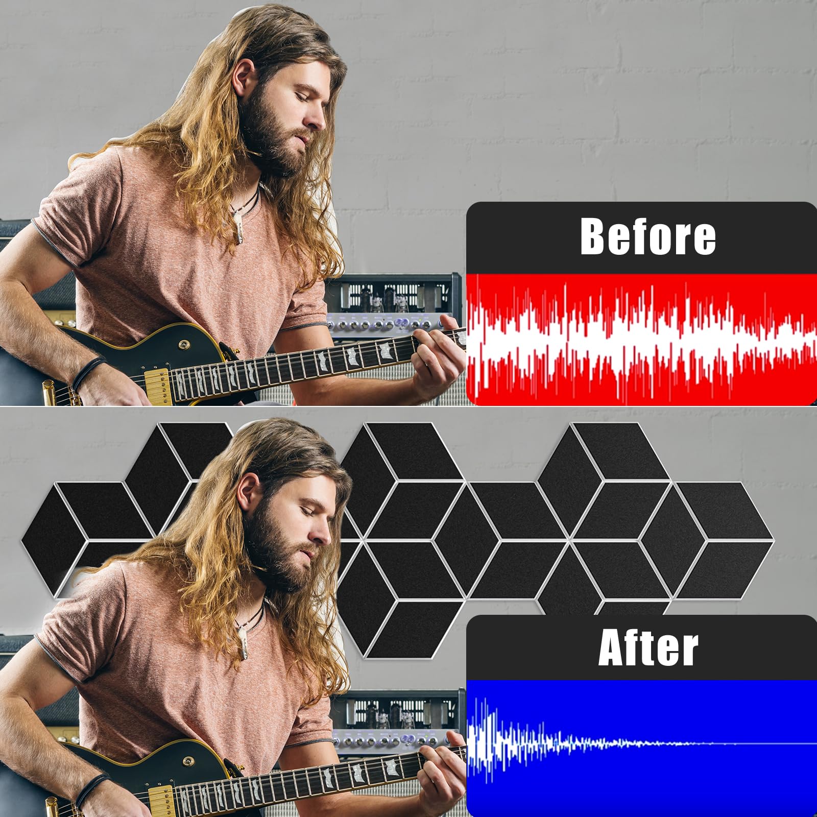 22-Pack Self-Adhesive Acoustic Panels, 12'' x 10'' x 0.4'' - High-Density, Flame-Resistant Soundproof Foam. Absorbs Noise and El