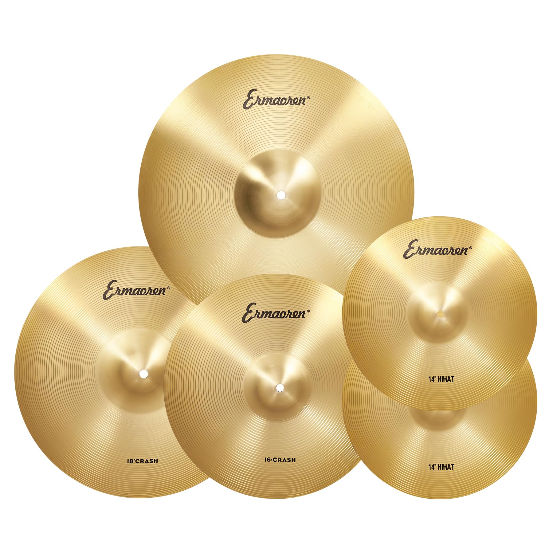 Cymbal Pack, 5 Pieces Drum Cymbals Set,14 Hi Hat Cymbals (A Pair), 16 And 18 Crash Cymbals, 20 Ride Cymbalsfor Drums (Gold, Styl