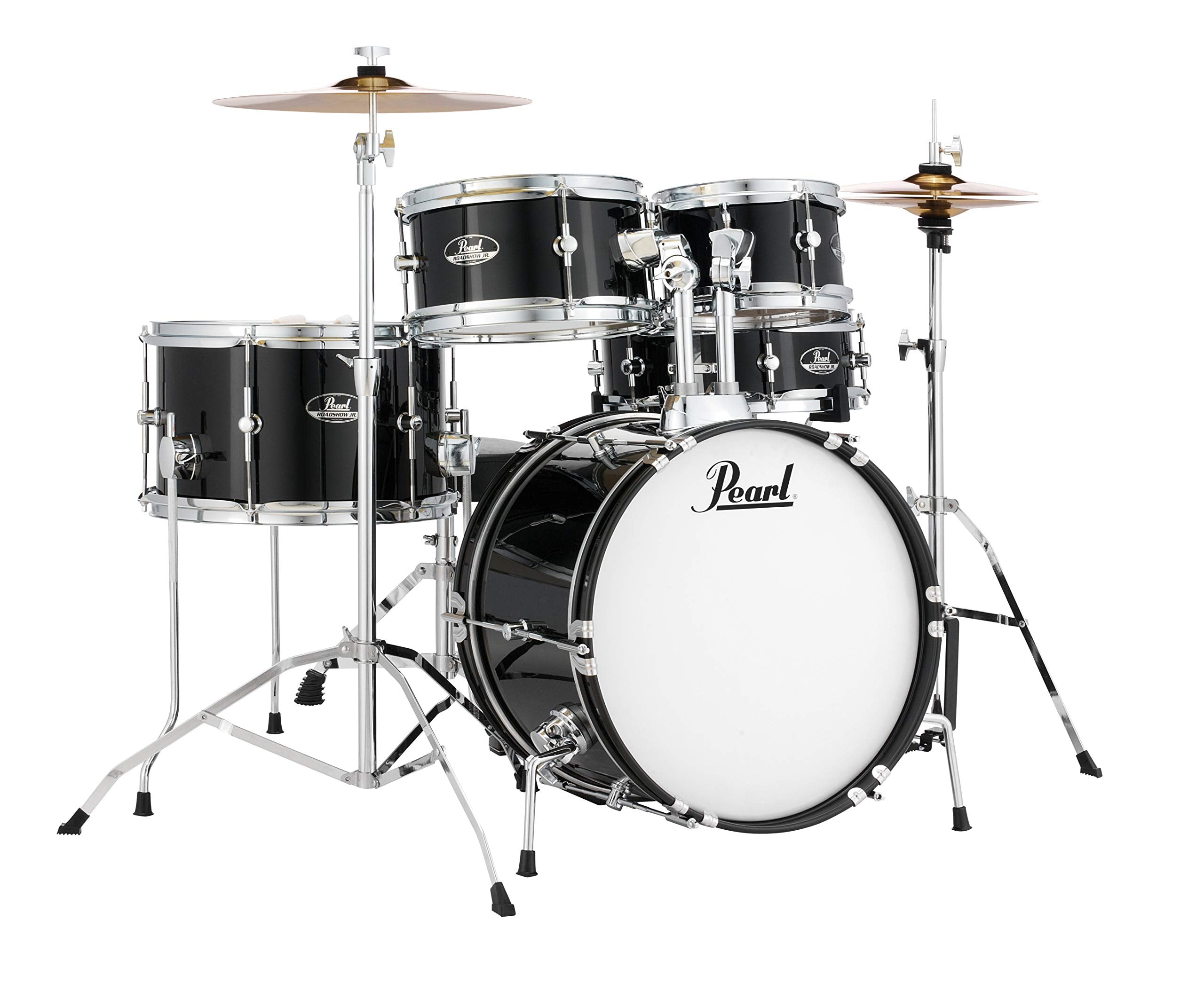 Pearl Roadshow Jr. 5 piece Drum Set w/Hardware and Cymbals, Jet Black