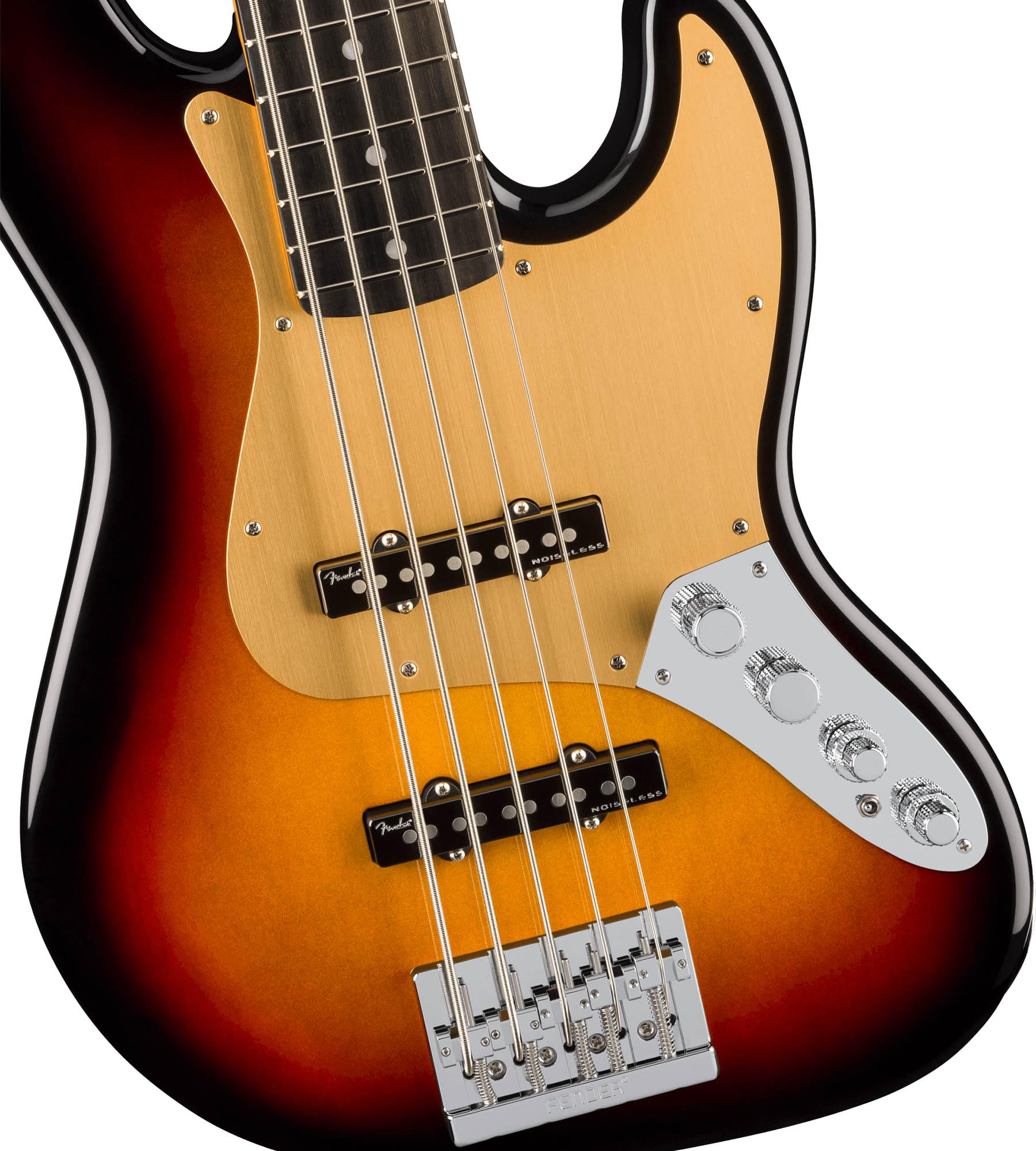 Fender American Ultra II Jazz Bass V - Ultraburst Bundle with Case, Strap, Cable, Hat, and Guitar Cleaning Kit