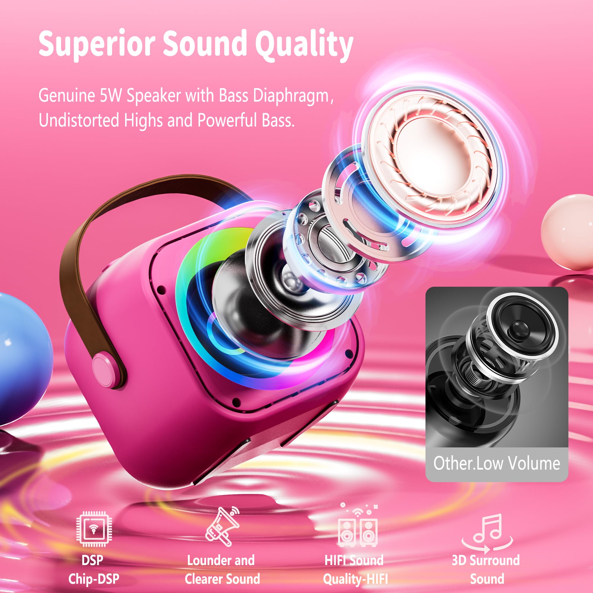 Mini Karaoke Machine with 2 Wireless Microphones for Kids Adults,Portable Bluetooth Karaoke Speaker with Party Lights,Christmas