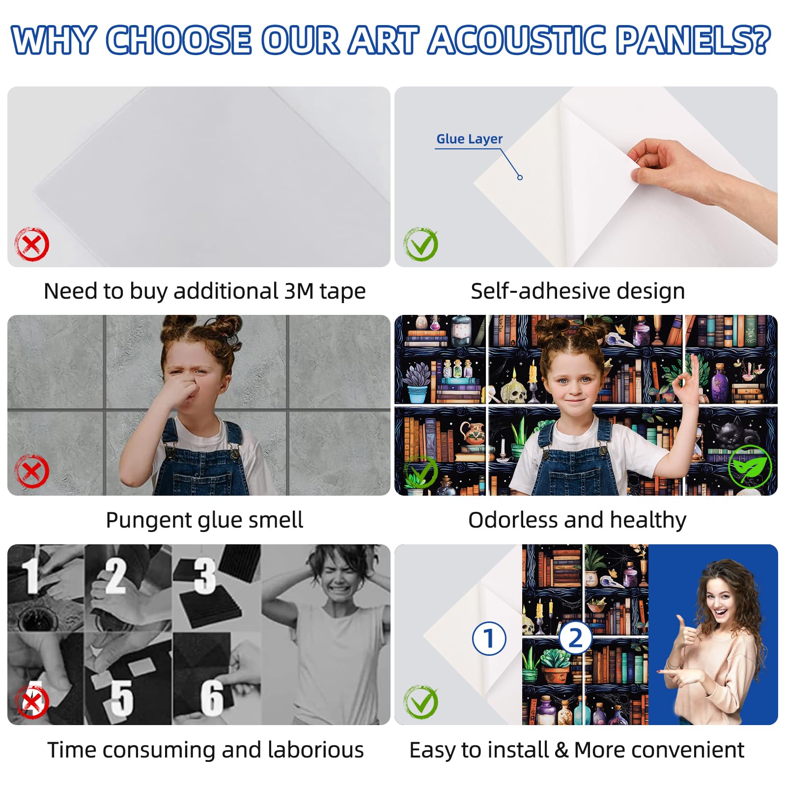 Tutmyrea 8 Pcs Art Acoustic Wall Panels, 48''X32'' High-Density Sound Absorbing Panel, Self-adhesive Soundproof Wall Panels, Aco