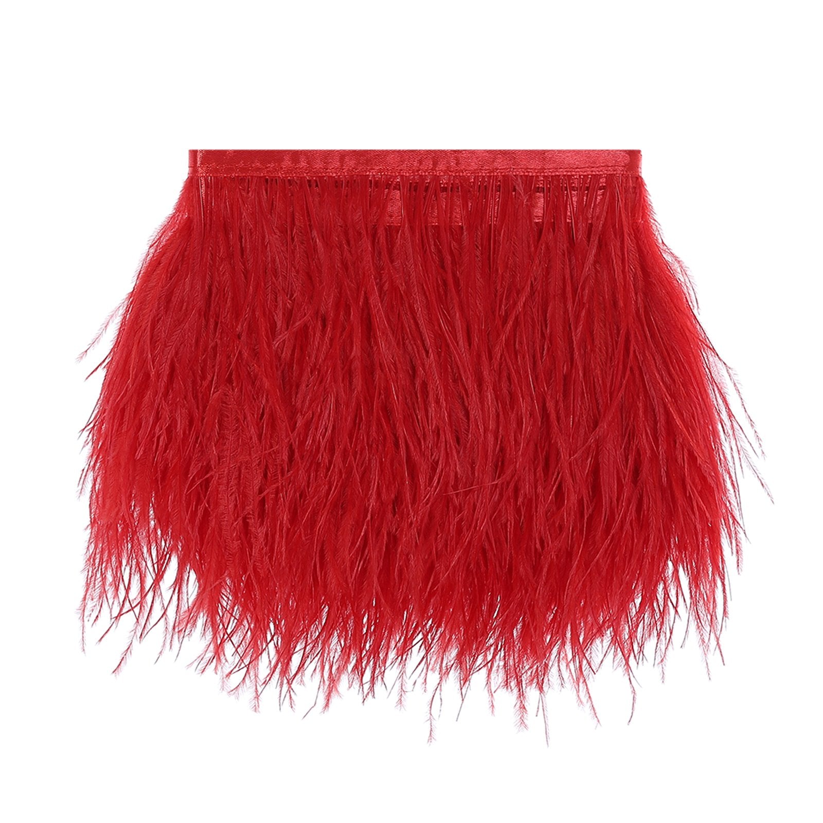 Awaytr Ostrich Feather Trim Fringe - Satin Ribbon Dress Sewing Crafts Costumes Decoration Pack Of 2 Yards (Red)