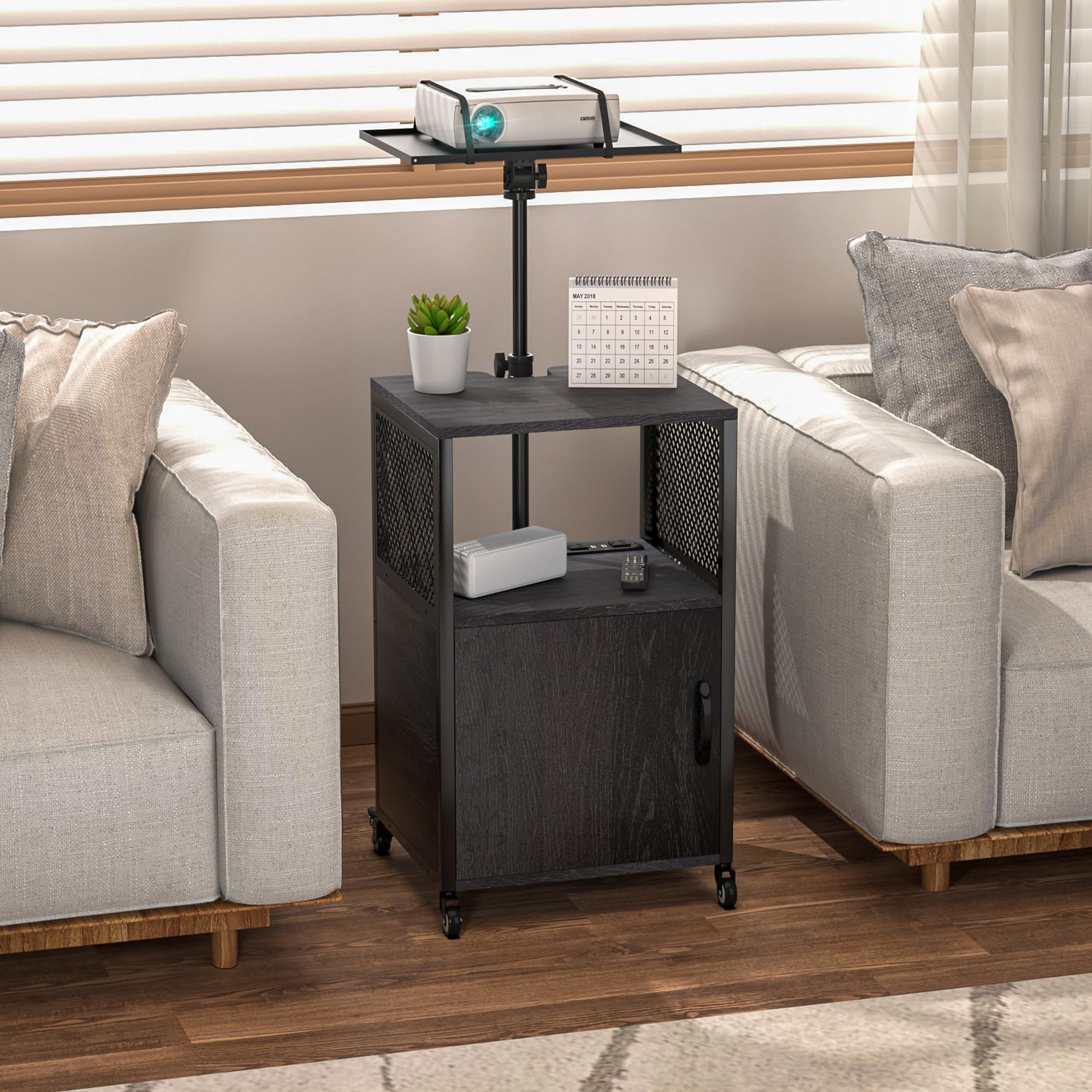 GDLF Projector Stand with Storage Cabinet Heavy Duty Mobile Laptop Tripod Stand with Charging Station and Adjustable Height 28.4