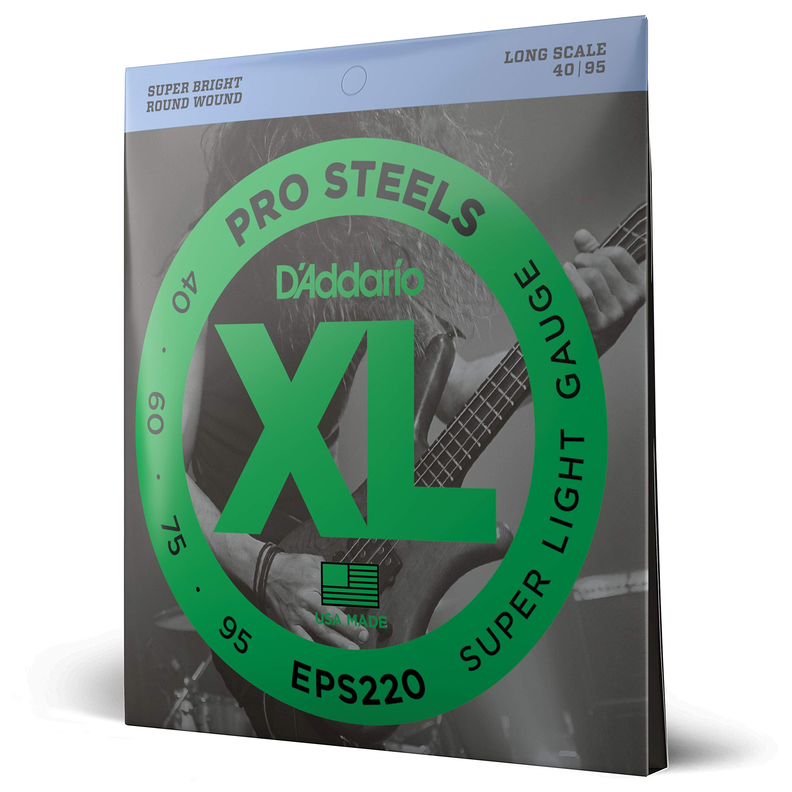 D'Addario Bass Guitar Strings, Xl Pro Steels, Eps220, Long Scale, Super Light Gauge 40-95, 4-String Set, Pack Of 1