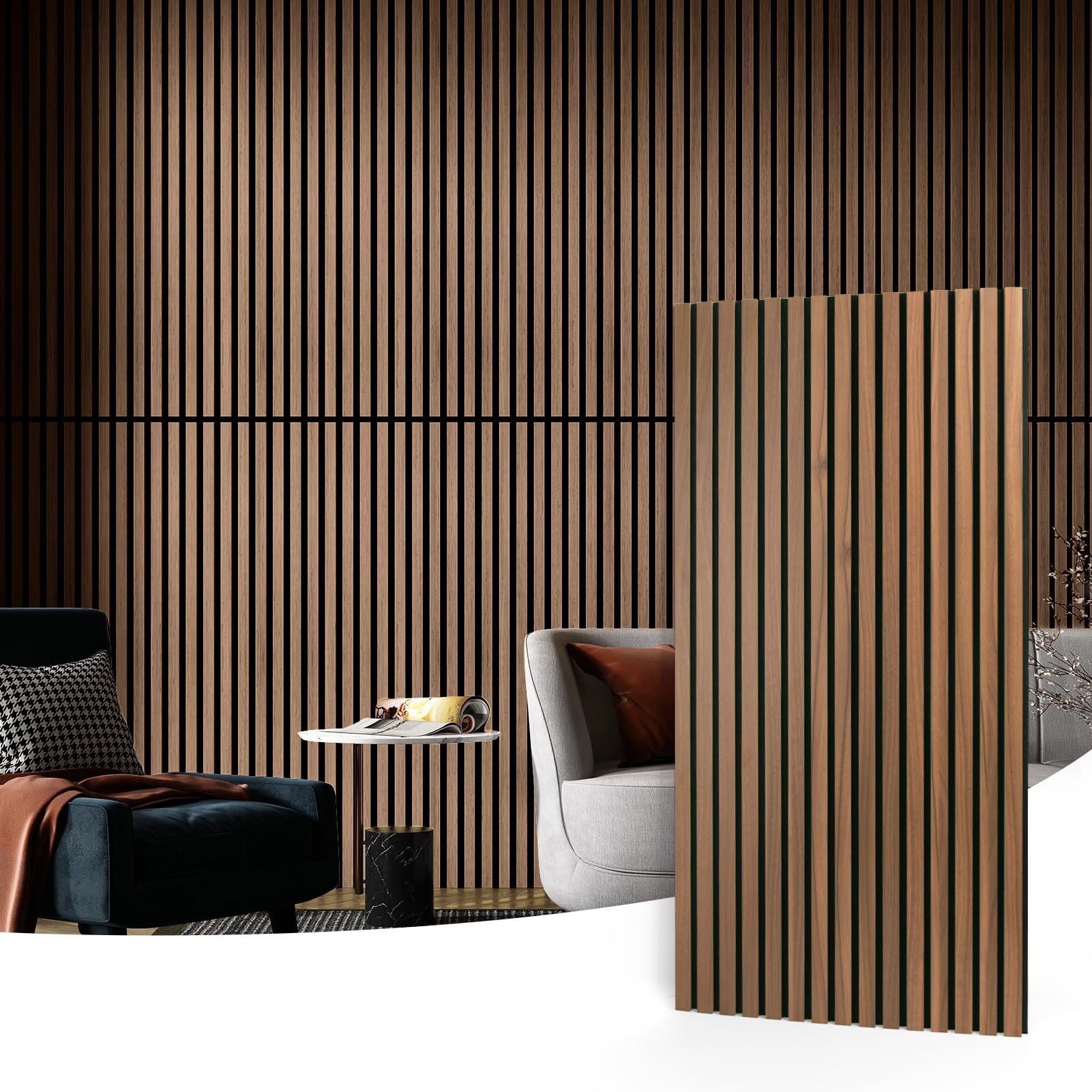 Art3D 2 Wood Slat Acoustic Panels For Wall And Ceiling - 3D Fluted Sound Absorbing Panel With Wood Finish - Walnut