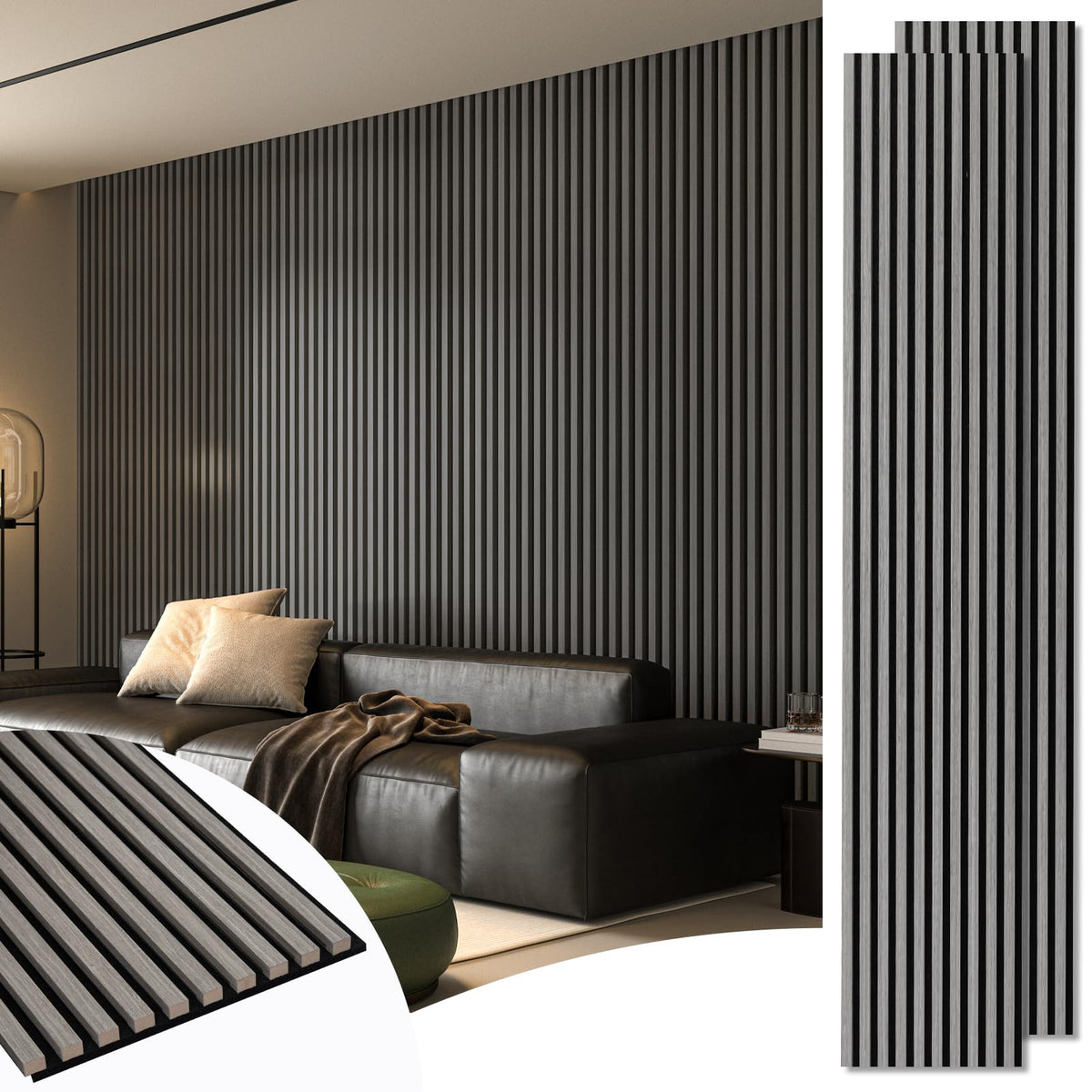 Art3D 2-Pack 108'' X 12'' Acoustic Wood Panels For Wall, Soundproof Wood Slat Panel For Wall And Ceiling, 3D Fluted Sound Absorb