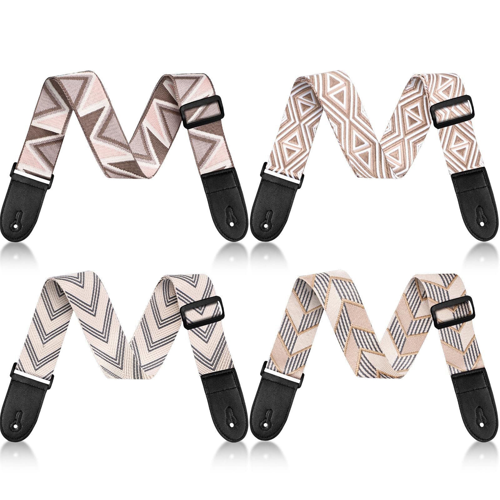 Fiada 4 Pcs Guitar Straps Electric Bass Acoustic Cotton Guitar Straps Adjustable for Musical Instrument Gift(Earth Color,Geometr