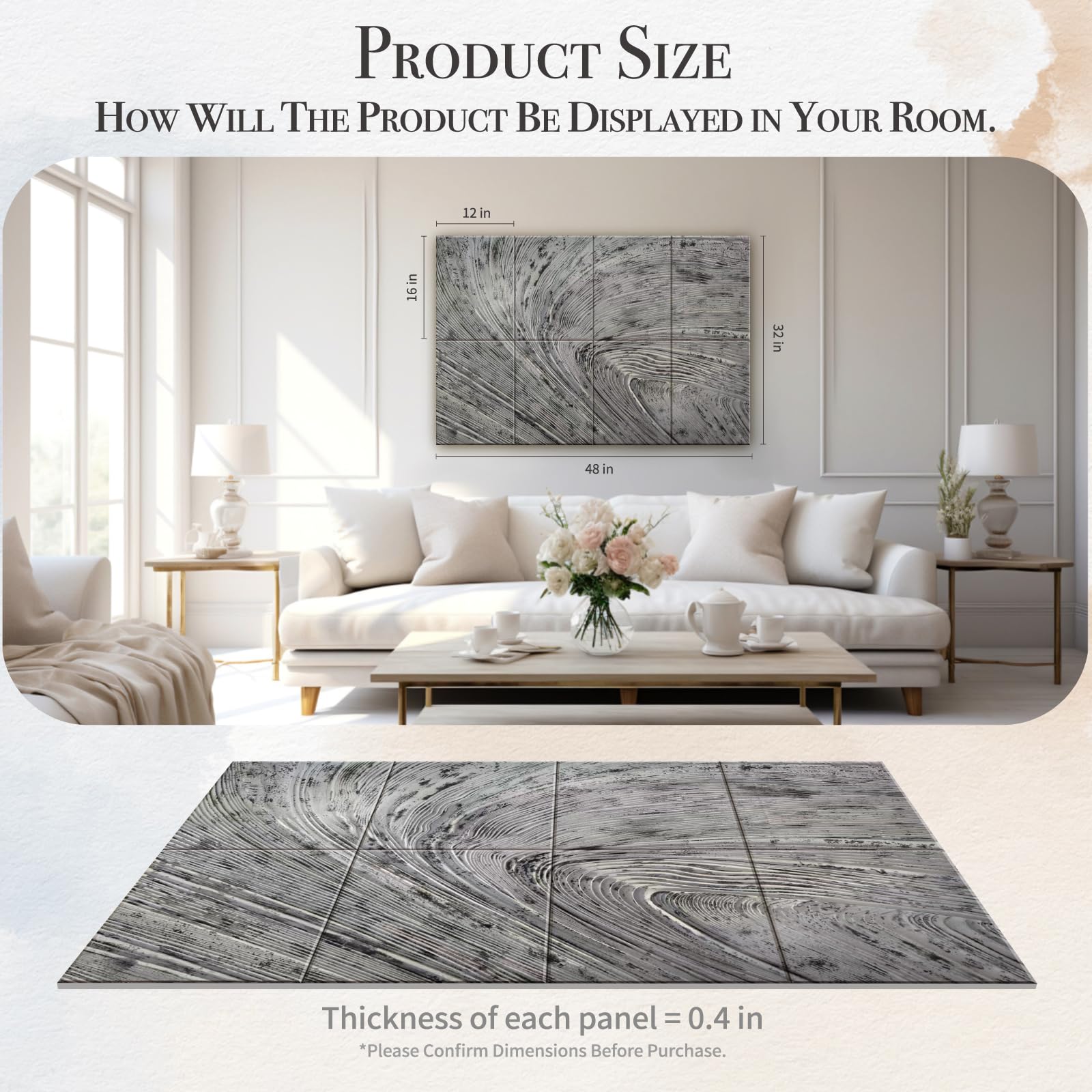 Soon Global 8-Pack Acoustic Panels, Soundproof Wall Panels, 48 X 32 Inches Sound Absorbing Panels, Decorative Acoustical Wall Pa