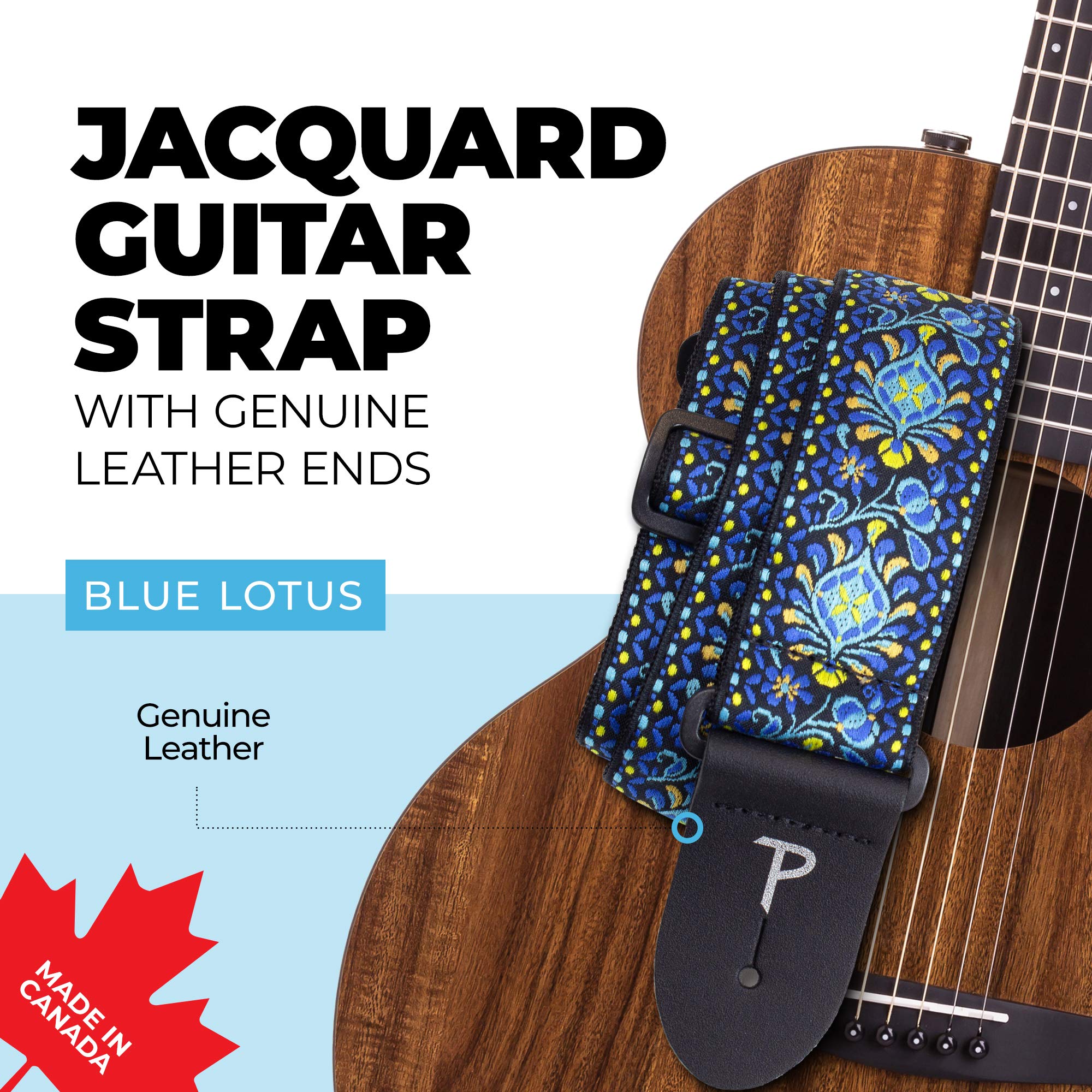 Perri's Leathers Ltd.- Guitar Strap - Nylon - Jacquard- Blue Lotus - Adjustable - for Acoustic/Bass/Electric Guitars - Made in C