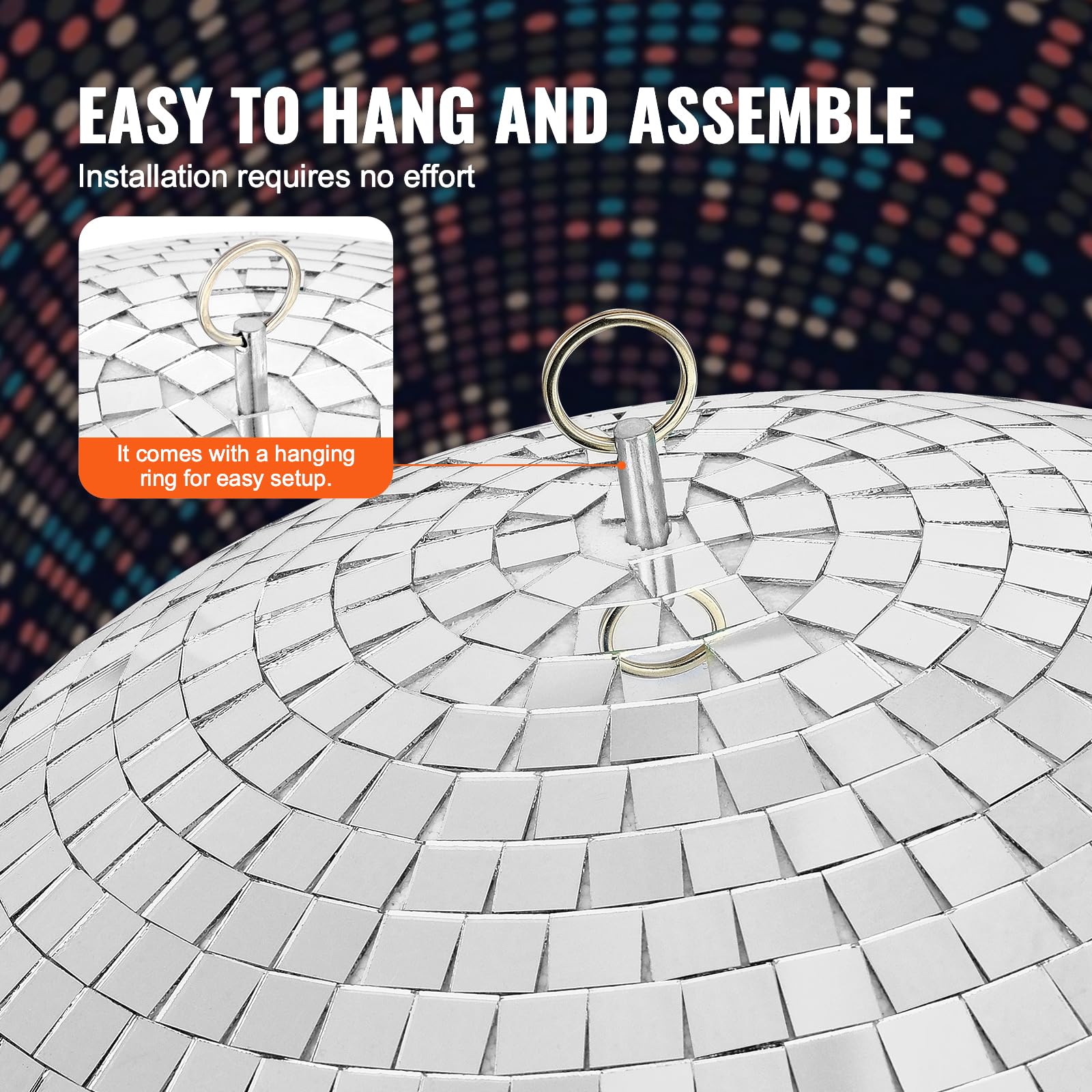 VEVOR Mirror Disco Ball, 16 Inch Party Mirror Ball with Hanging Ring, Large Lightning Disco Ball Party Decorations, Ideal for DJ