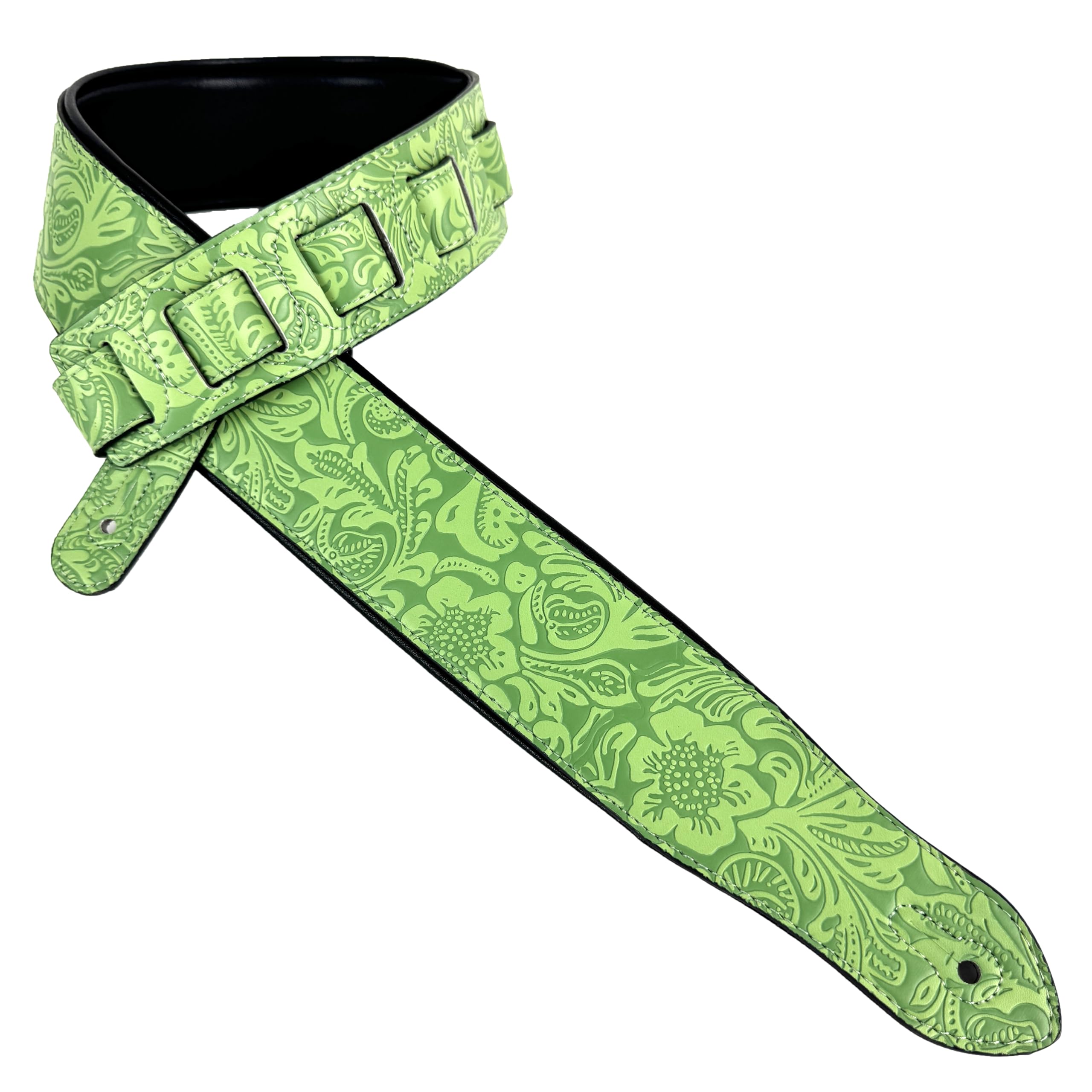 Walker And Williams G-977 Sea Foam Green Embossed Guitar Strap With Western Sheridan Design And Padded Glove Leather Back For Ac