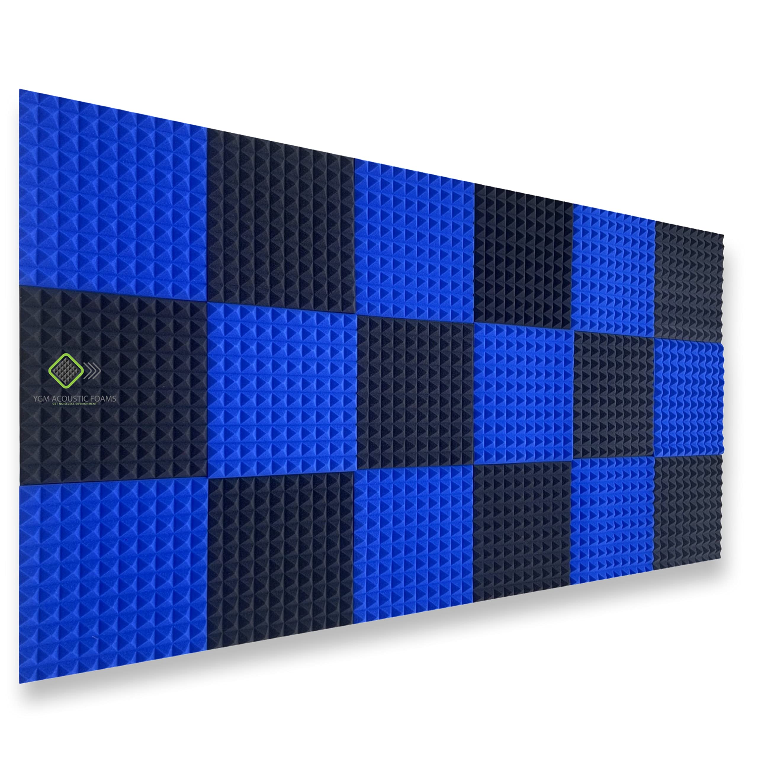 YGM Acoustic Foams Pyramid Soundproofing Studio (Set of 18) Acoustic Foam 1 x1  - 1 Inches (Blue & Black)
