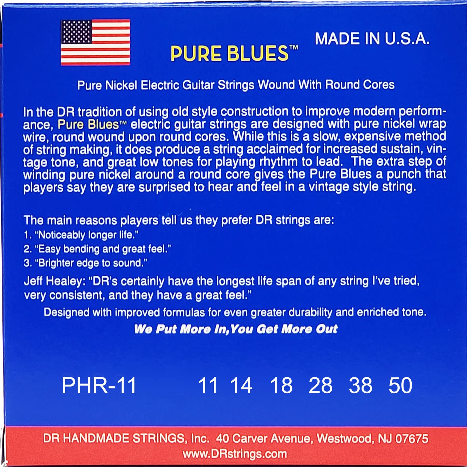 DR Strings Pure Blues Pure Nickel Wrap Round Core 11-50