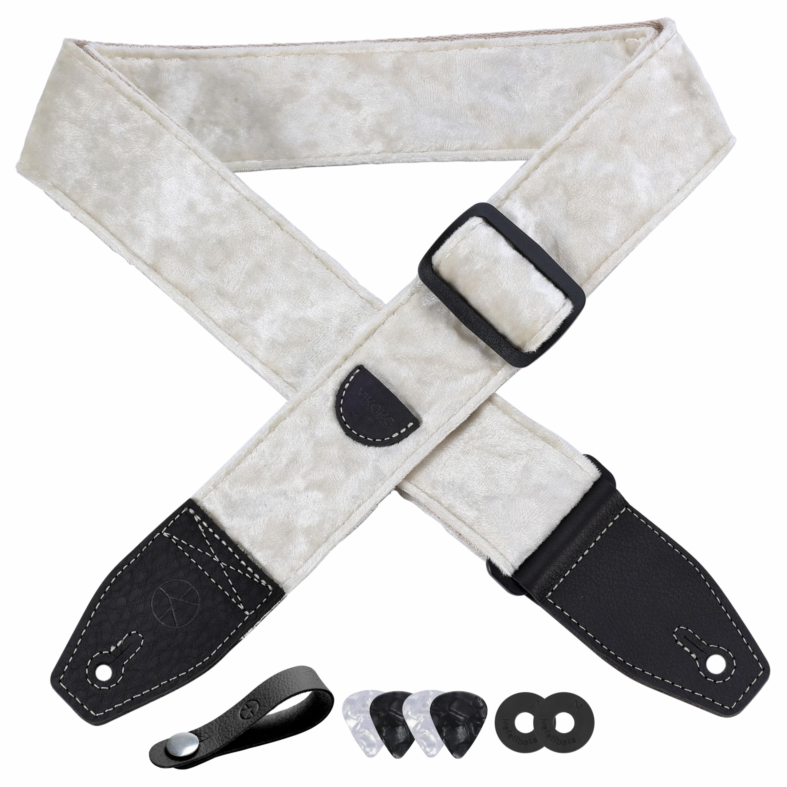 Yikoko Guitar Strap 2 Inch Velvet Guitar Straps With Full Grain Leather End, For Bass Electric And Acoustic Guitars, Free Strap