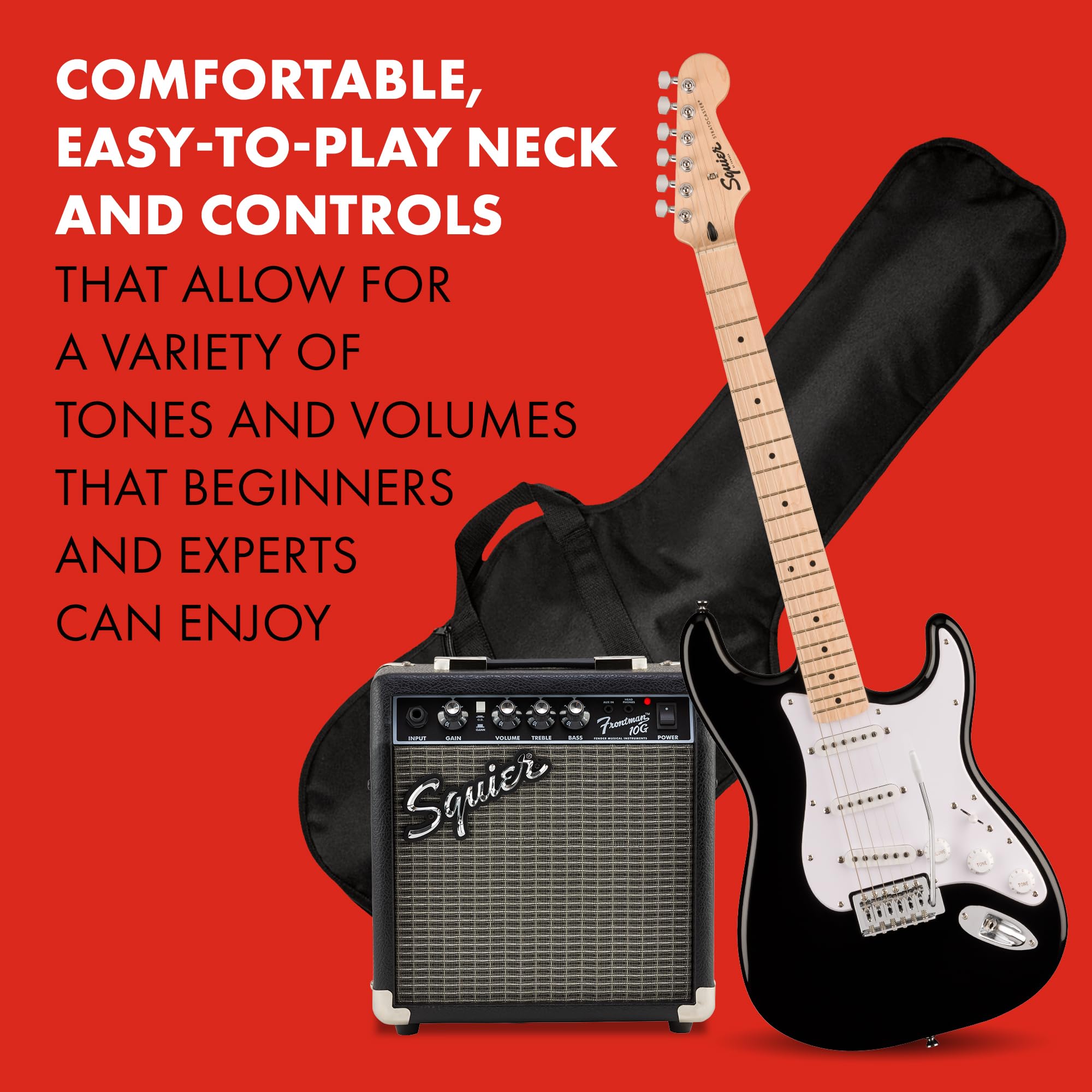 Squier by Fender Electric Guitar Kit, with 2-Year Warranty, Sonic Stratocaster, Maple Fingerboard, Black, Poplar Body, Maple Nec