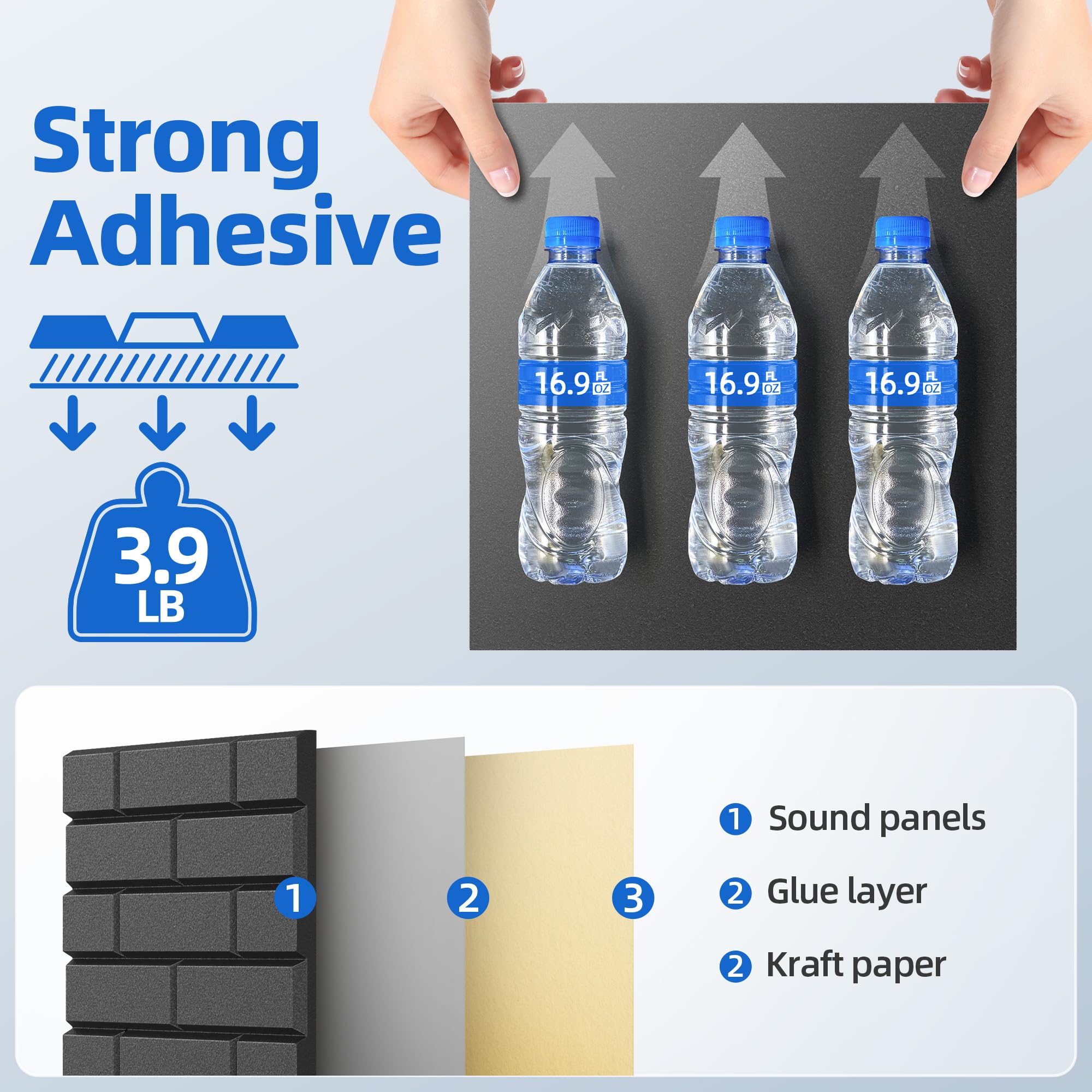 12 Pack Acoustic Panels with Self Adhesive, 12'' X 12'' X 0.4'' High Density Sound Proof Foam Panels for Walls, Soundproof Wall