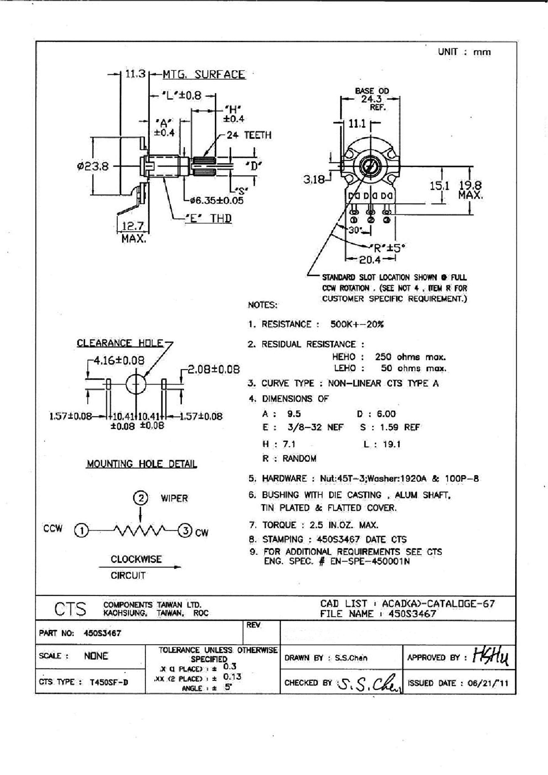 CTS 500K Electric Guitar Pots Guitar Audio Potentiometer A500K