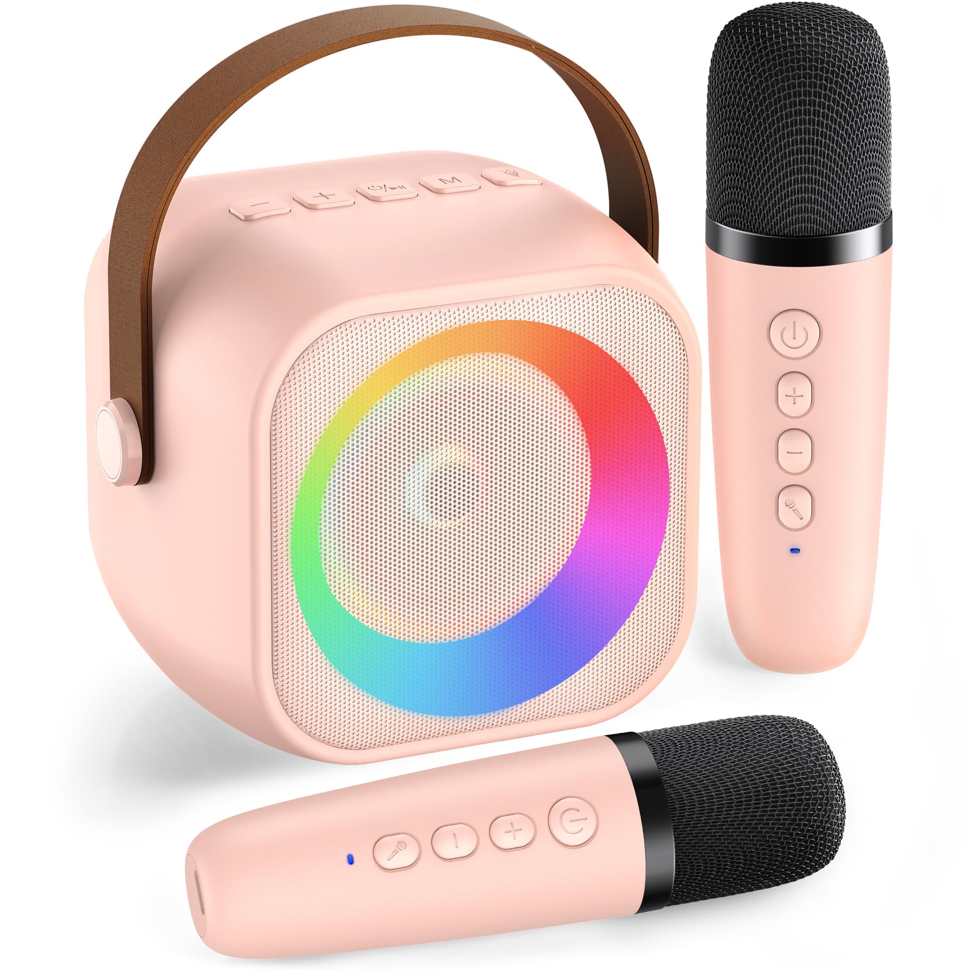 Karaoke Machine for Kids Adults, Mini Portable Bluetooth Karaoke Speaker with 2 Wireless Microphone and Lights, Christmas Birthd