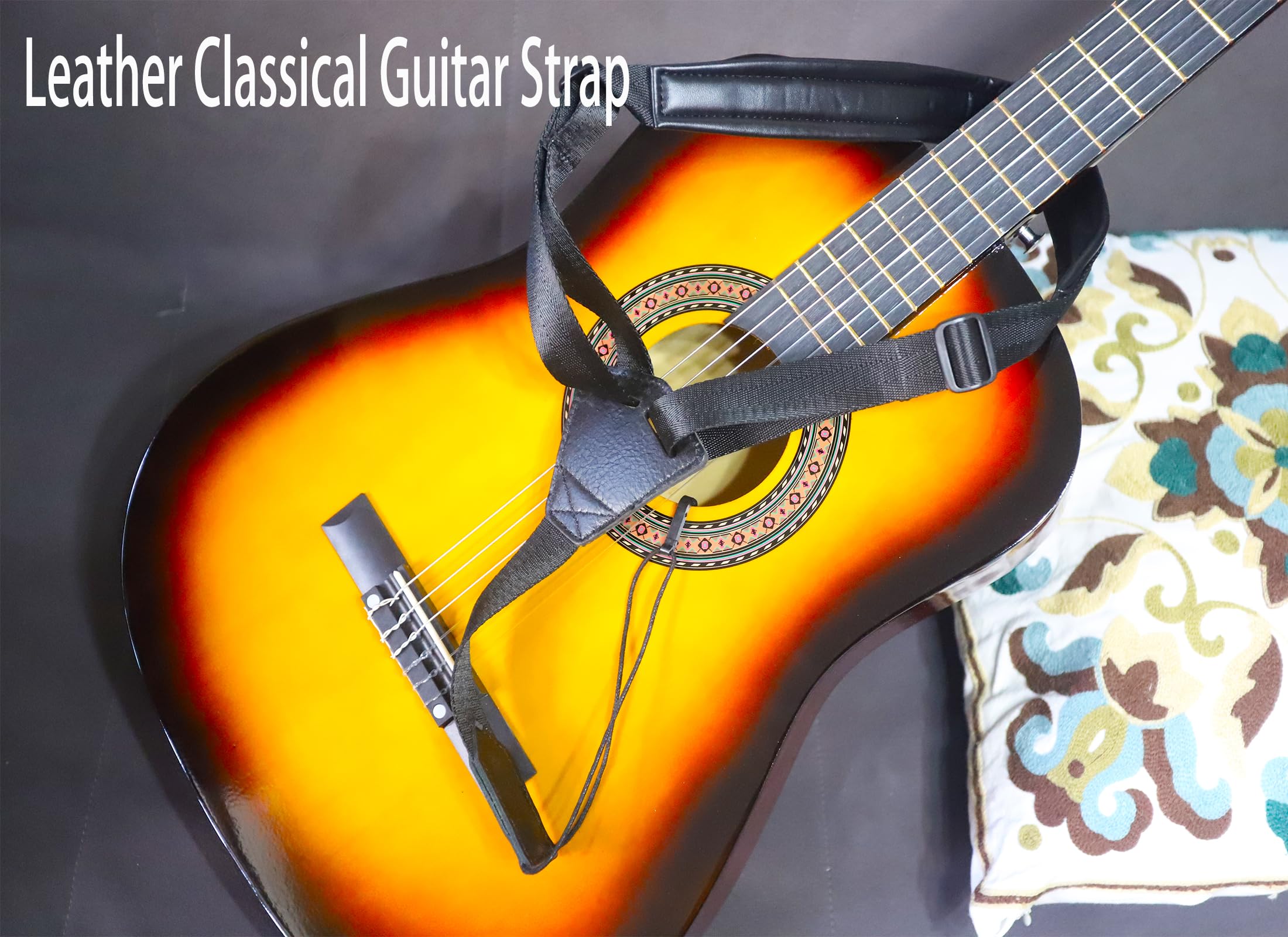 RAUYIVANY Classical Guitar Strap,Soft Leather Shoulder Strap Width 1.5 in, Length Adjustable 28-33.5 in, Suitable for Classical
