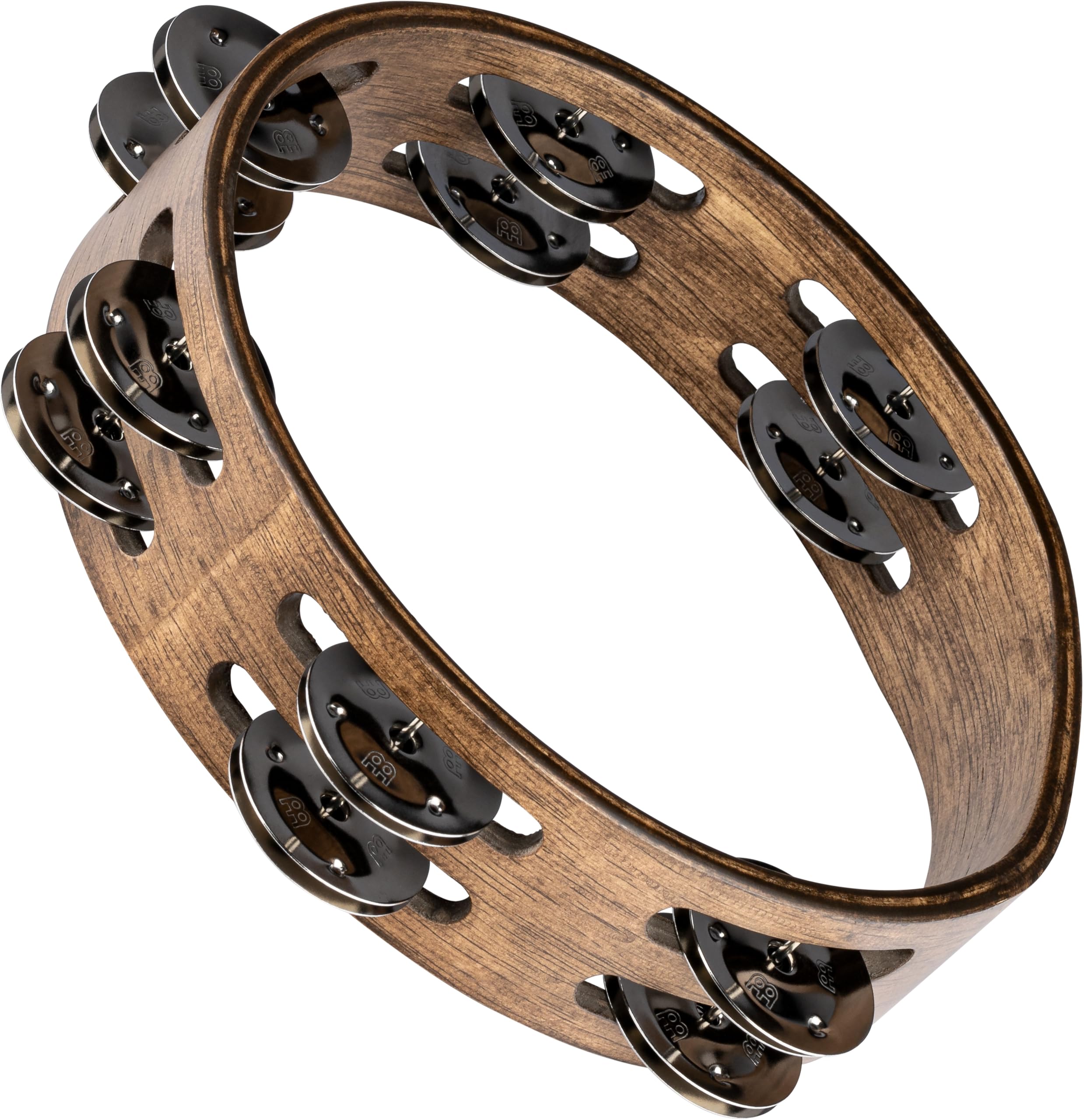 Meinl Percussion CTA2WB Compact 8-Inch Wood Tambourine with Double Row Stainless Steel Jingles, Walnut Brown