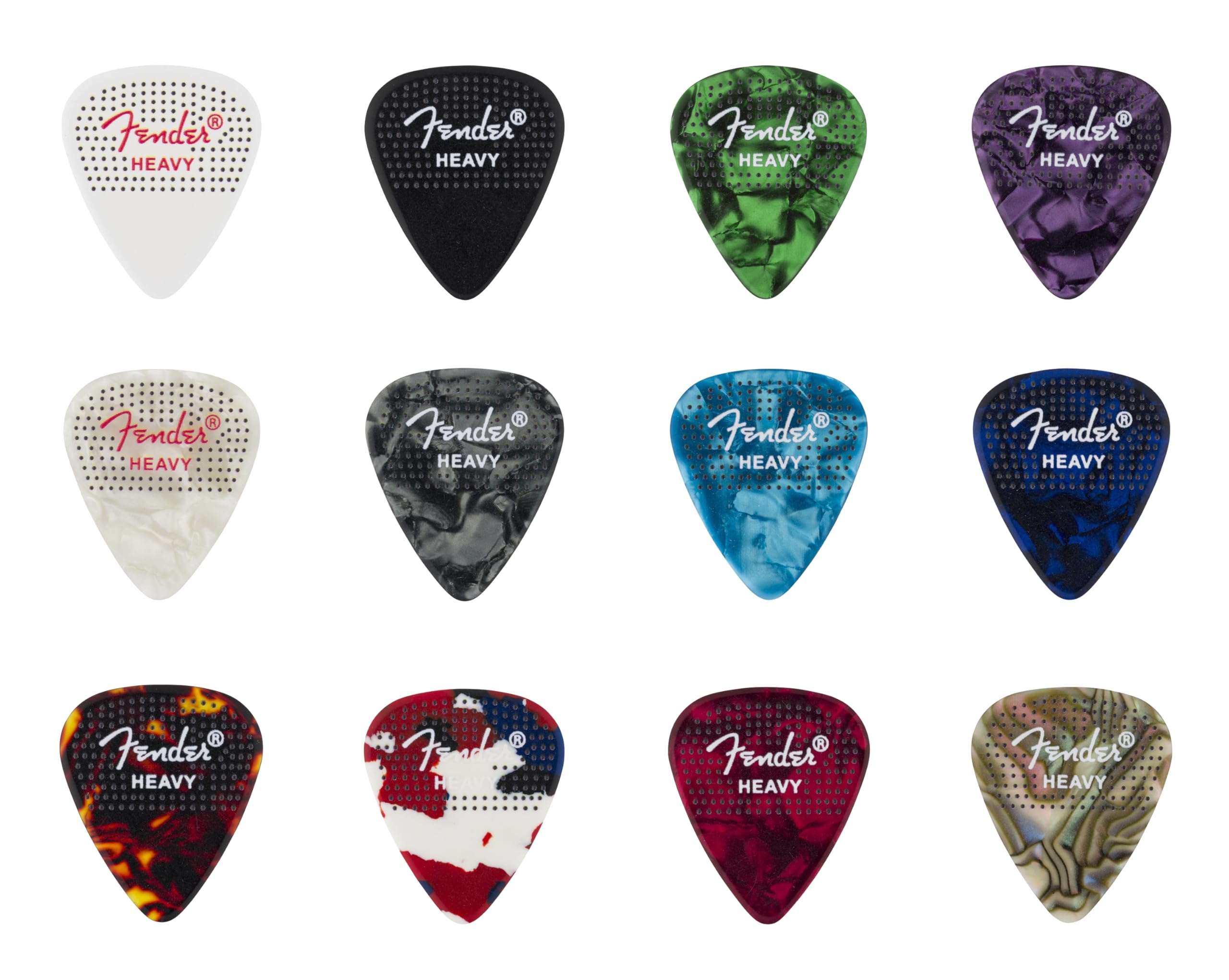 Fender Celluloid Guitar Picks, 351 Dotted Shape, Heavy, 12-Pack