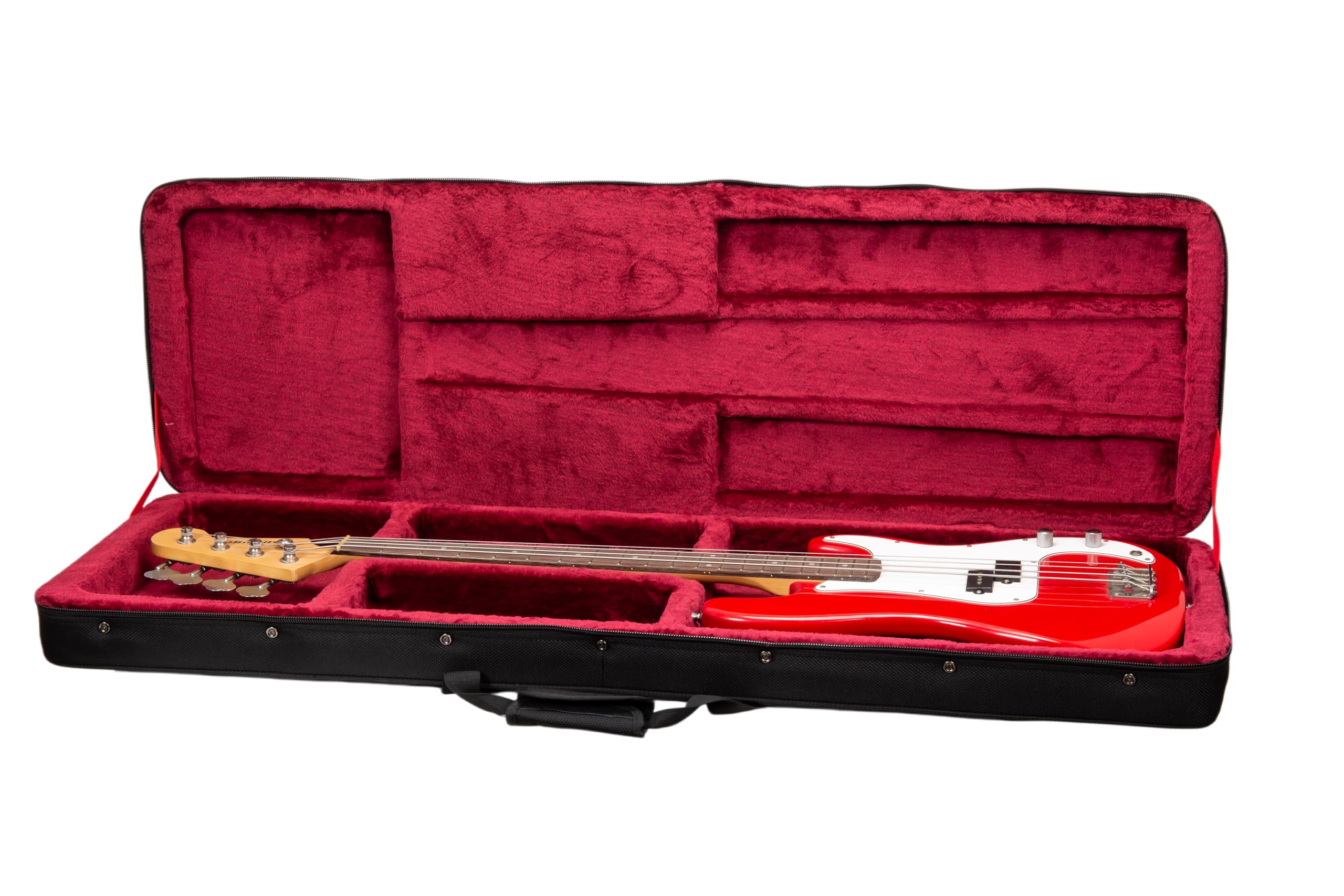 Crossrock Bass Guitar Foam Case for Precision & Jazz | Lightweight Black Gig Bag with Plush Interior, Adjustable Fit & Storage (