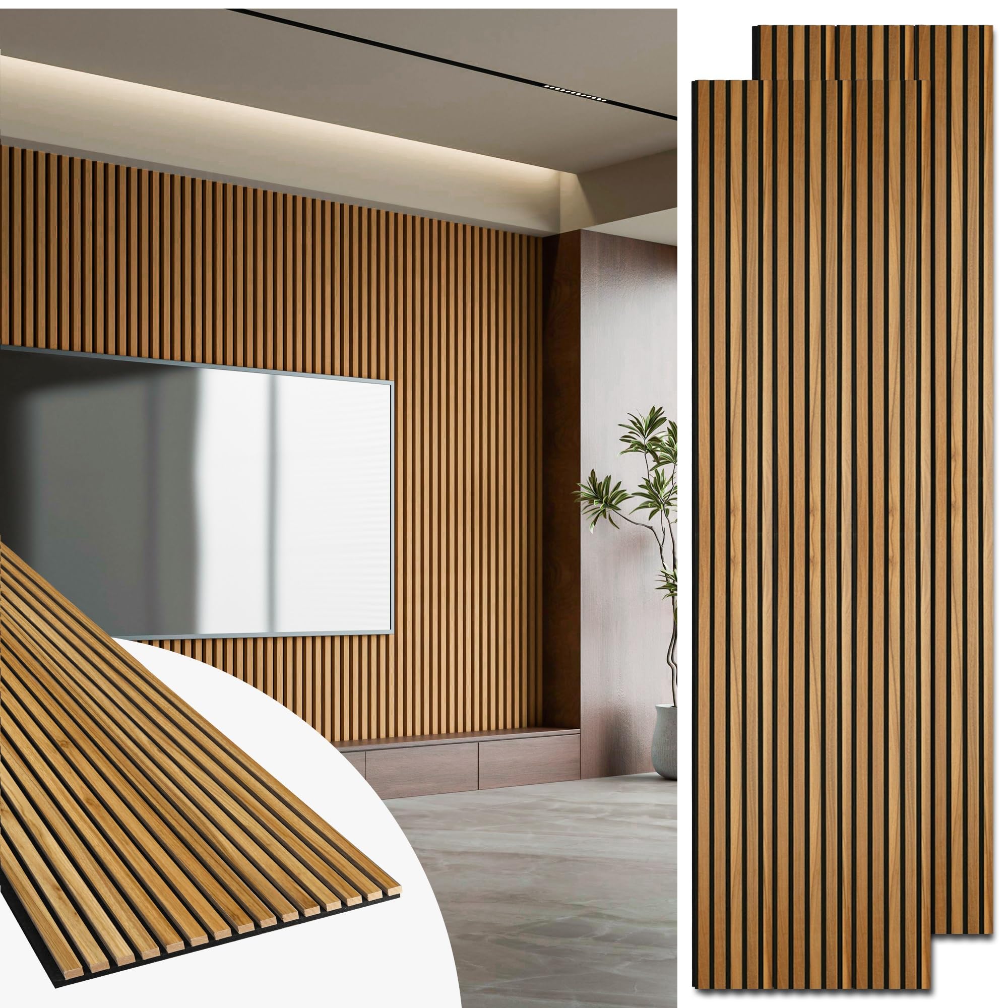 Art3d 2 Pack 94.5 x 24 inch Wood Slat Acoustic Panels for Wall & Ceiling - 31 sq.ft 3D Fluted Sound Absorbing Panel with Wood Fi