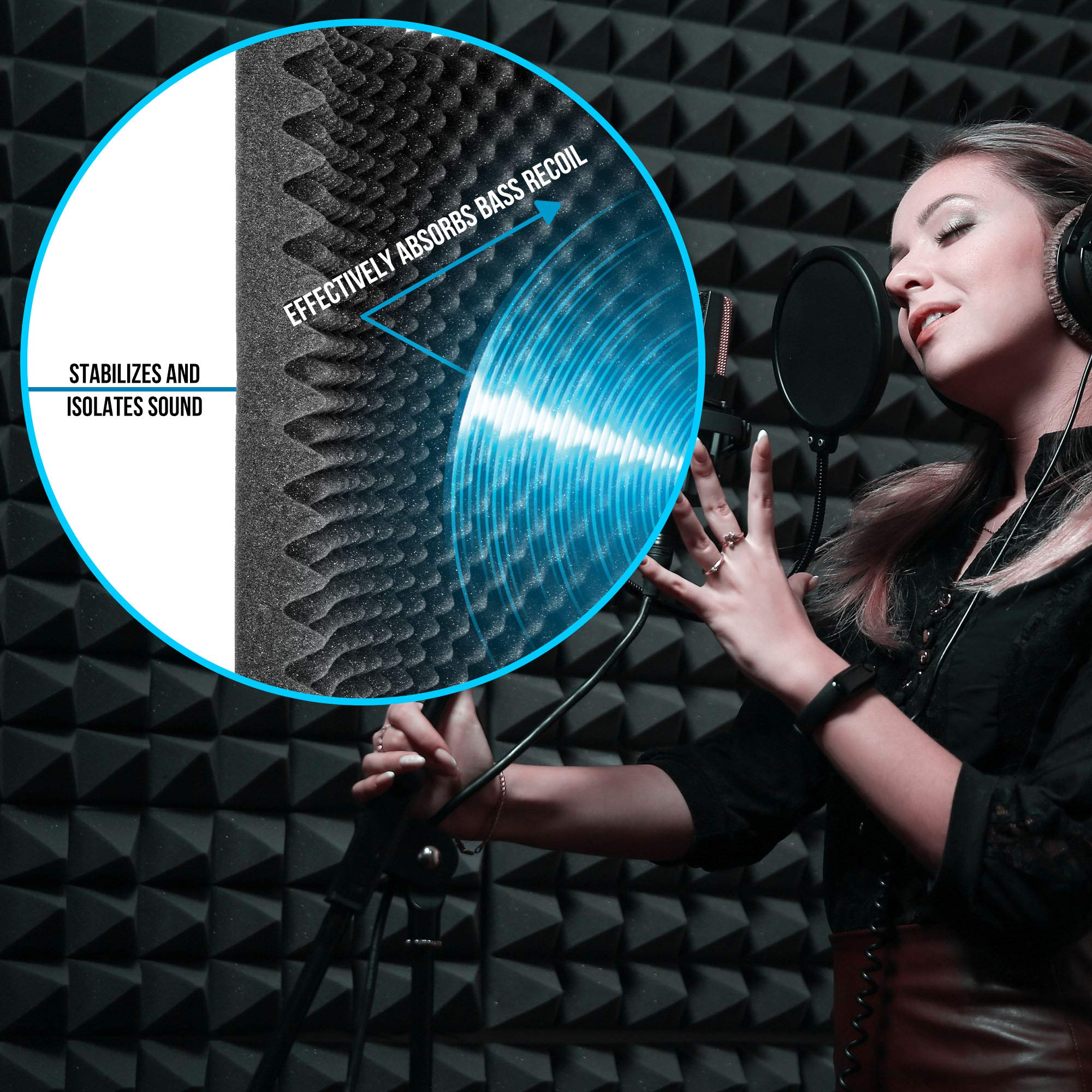 Pyle PSiP24 Acoustic Isolation Absorber Shield Sound Wall Panel Studio Foam and Dampening Wedge with Height Adjustable Stand,Cha