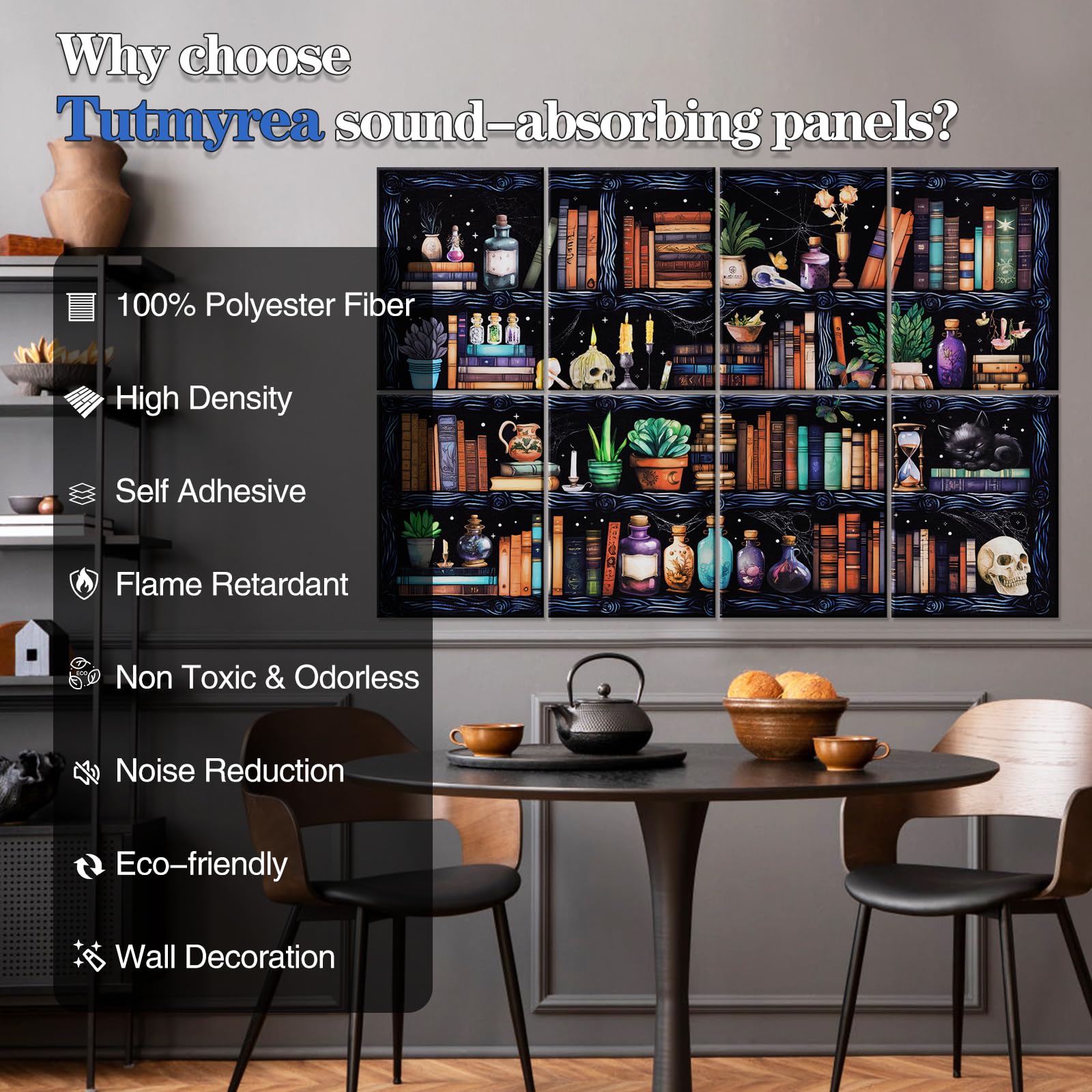 Tutmyrea 8 Pcs Art Acoustic Wall Panels, 48''X32'' High-Density Sound Absorbing Panel, Self-adhesive Soundproof Wall Panels, Aco