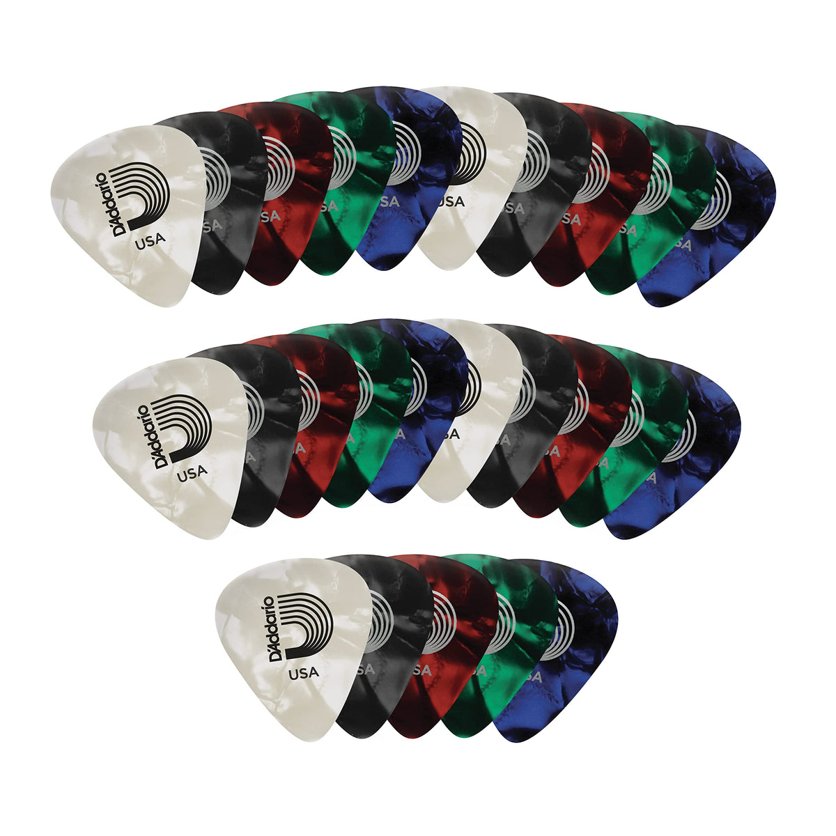 Daddario Accessories Celluloid Guitar Picks For Acousticelectric Guitar , Bass Guitar Accessories - 25 Pack - Natural Feel, Warm