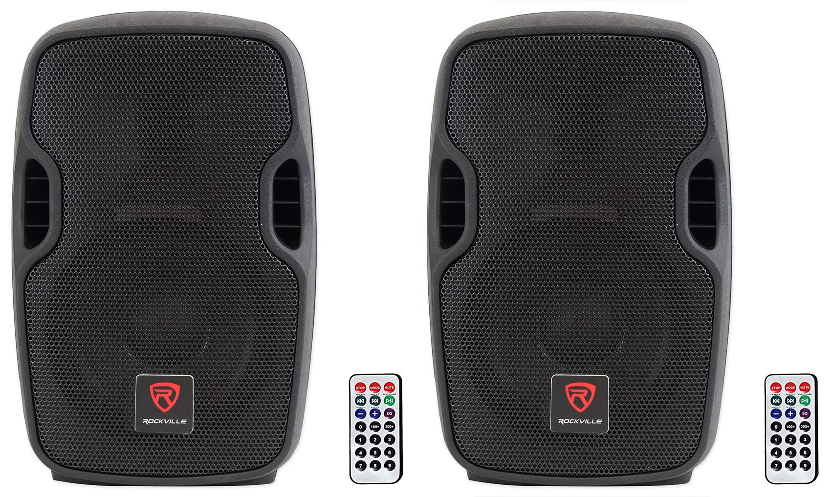 Rockville BPA8 8-in 300-Watt Powered Active DJ PA Speakers with Bluetooth, USB, SD, FM Radio, Mic Input, and Stand Mountable Des