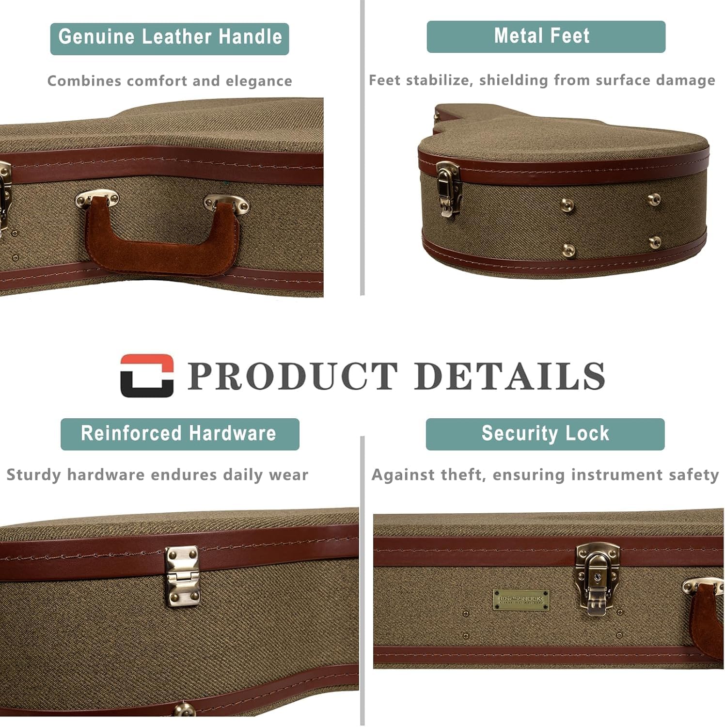 Crossrock Master Series Dreadnought Acoustic Guitar Case for Gibson J-45 / Martin D-Style | Olive Green Eco Tweed Fabric, Re-Eng