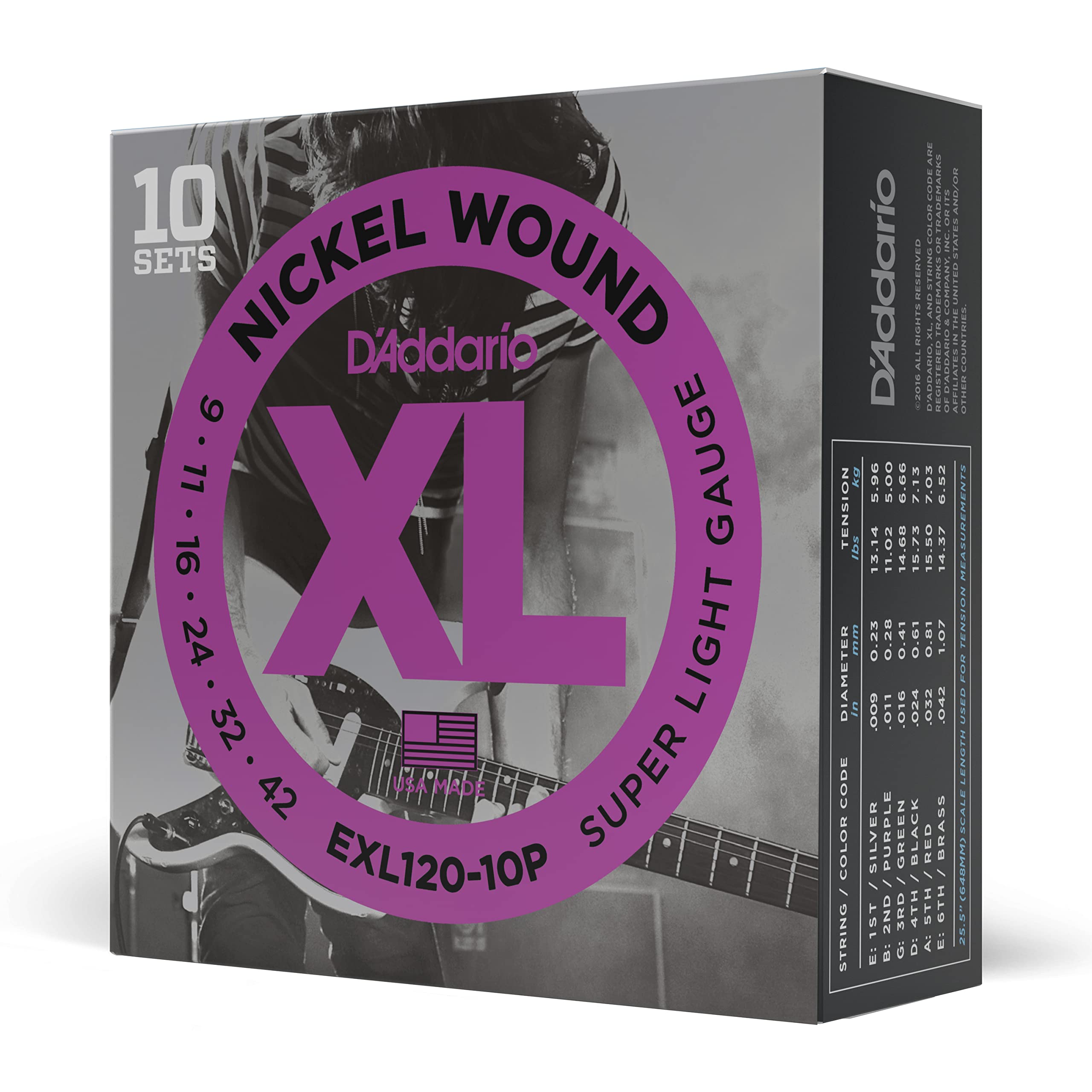 Daddario Guitar Strings - Xl Nickel Electric Guitar Strings - Exl120-10P - Perfect Intonation, Consistent Feel, Reliable Durabil