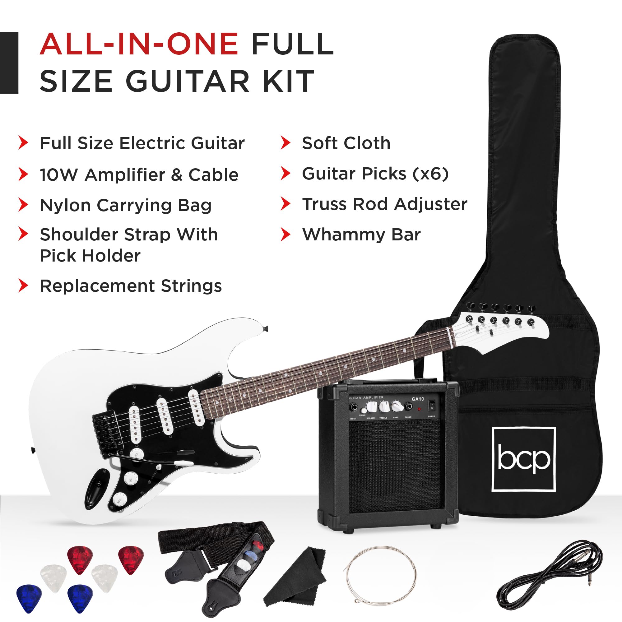 Best Choice Products 39in Full Size Beginner Electric Guitar Starter Kit w/Case, Strap, 10W Amp, Strings, Pick, Tremolo Bar - Gl