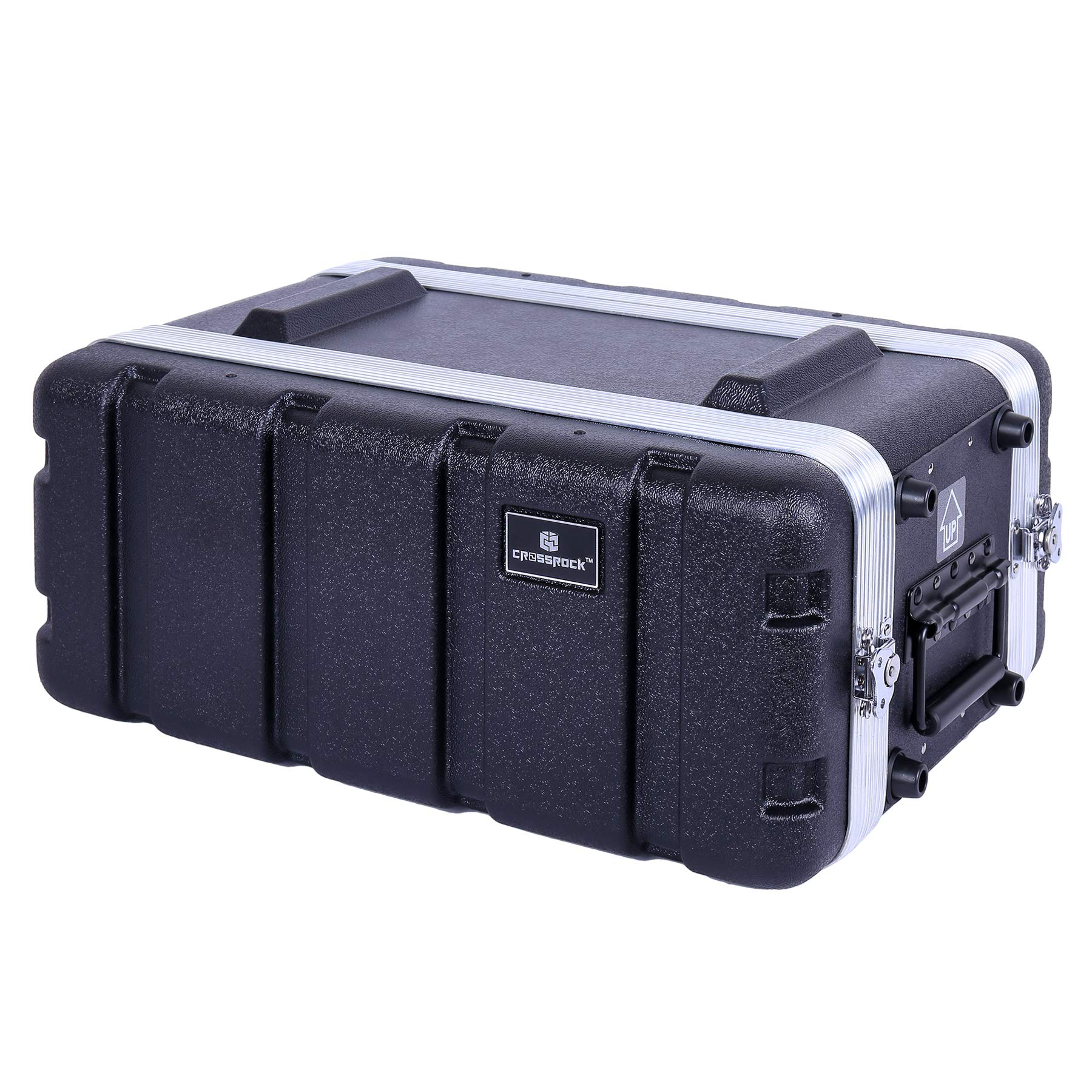 Crossrock Stackable 4U Rack Case, Shallow 14.25    Depth, Polyethylene Hard-shell Construction with Heavy Duty Hardware-Black(CR