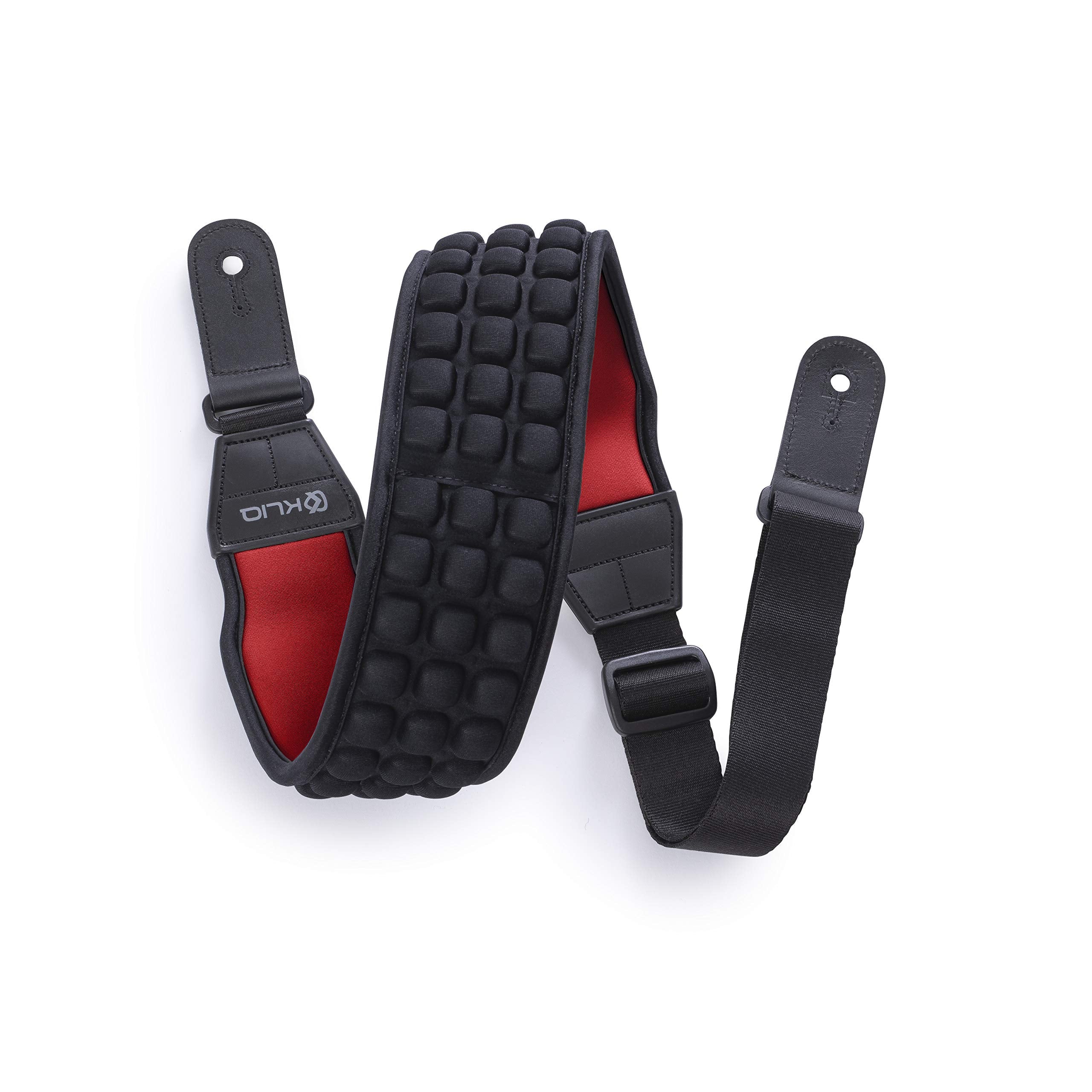 KLIQ AirCell Guitar Strap for Bass & Electric Guitar with 3 Wide Neoprene Pad and Adjustable Length from 46 to 56 (Regular), Red