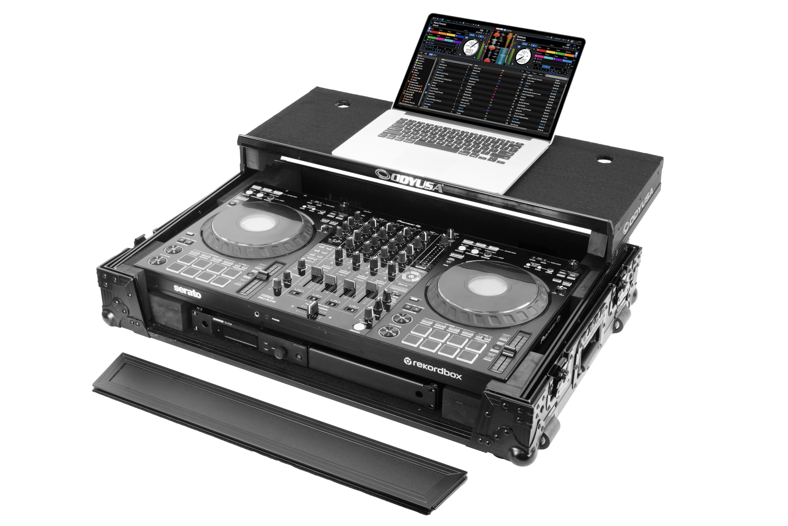 Odyssey Black Label DDJ-FLX10 1U Flight Case with Glide Style Laptop Platform and Wheels