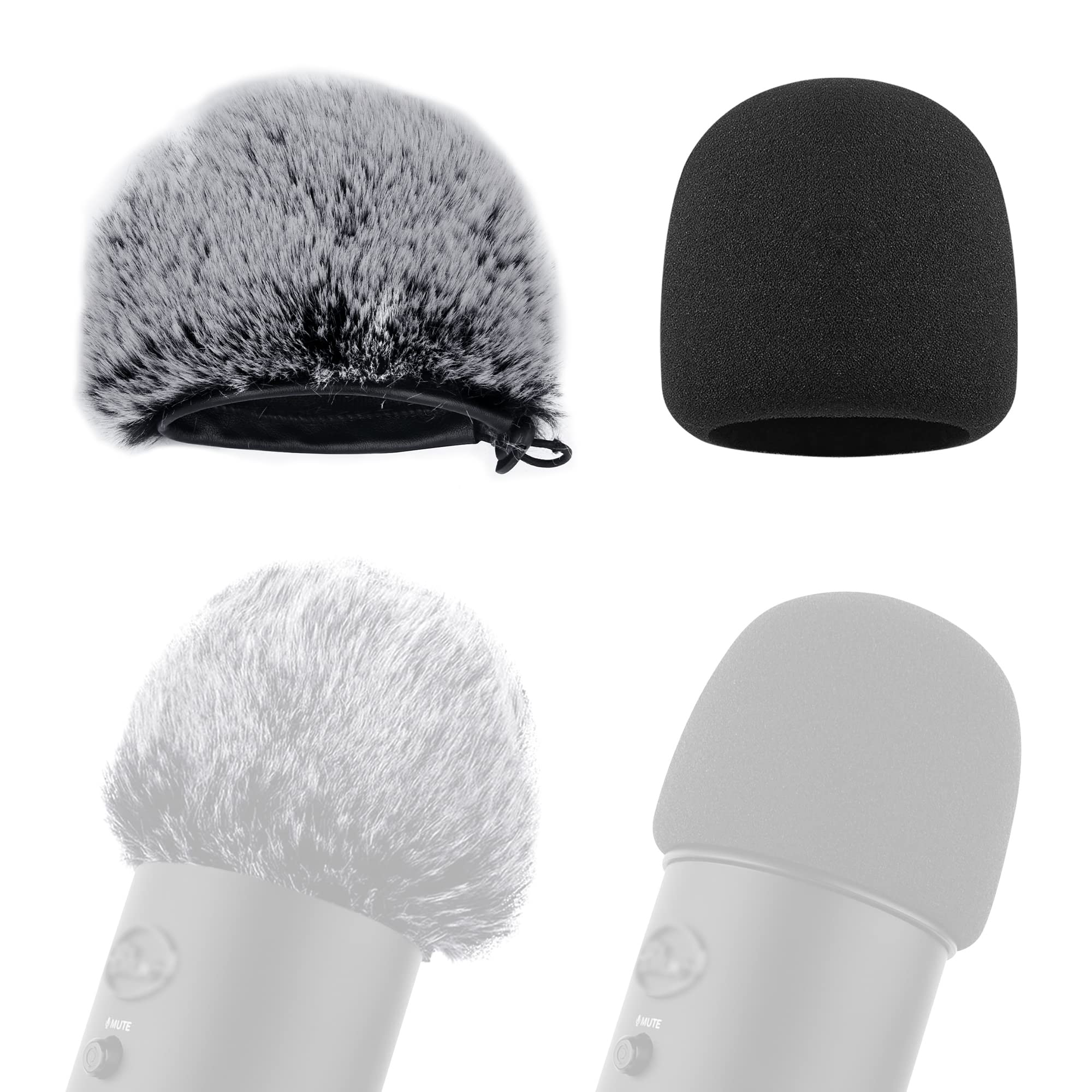 Geekria for Creators Foam and Furry Microphone Windscreen Combo Pack Compatible with Blue Yeti, Yeti Pro Microphone Antipop Foam