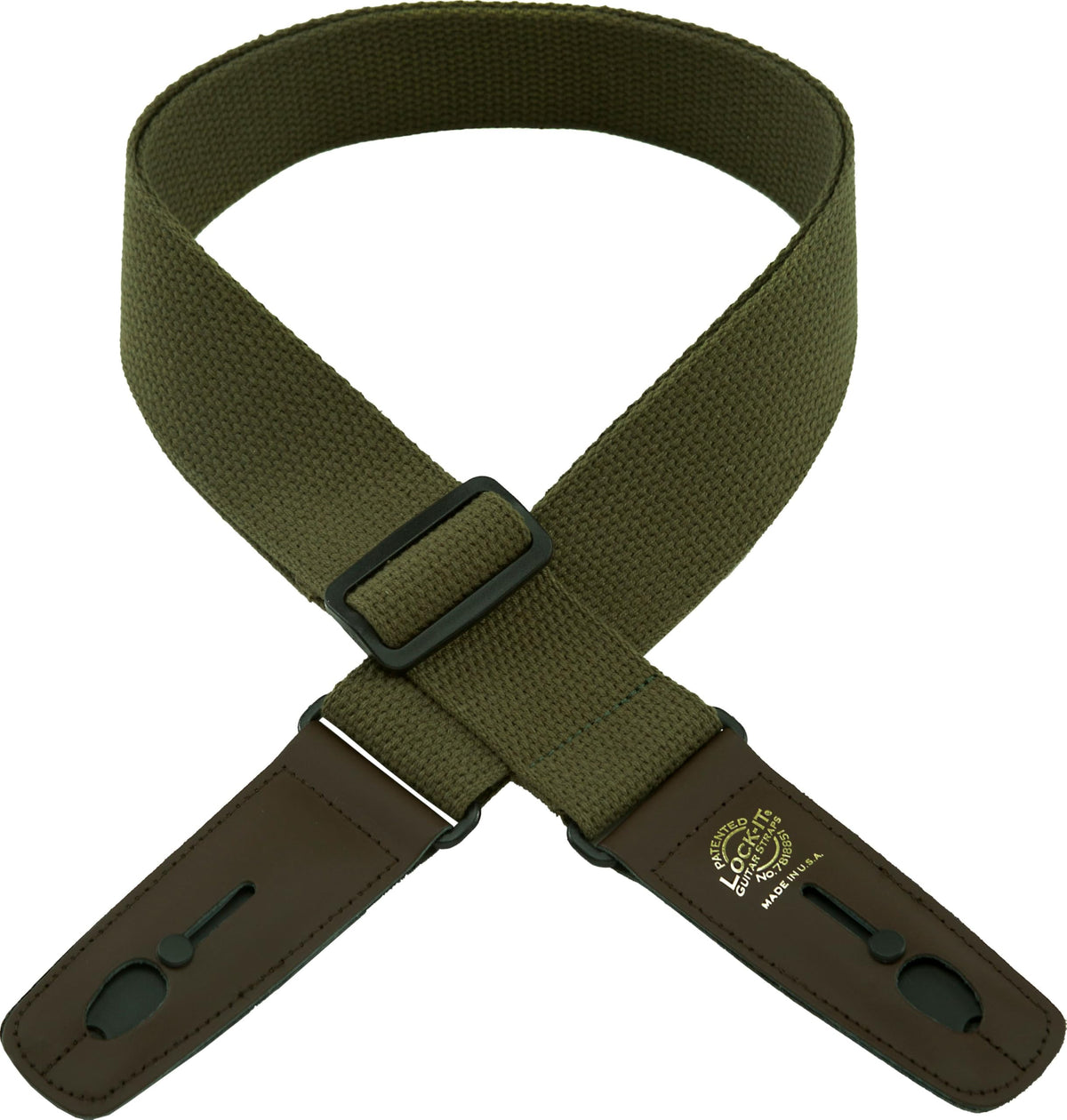 Lock-It Guitar Strap Olive Green Cotton Patented Locking Technology (Strap Lock)