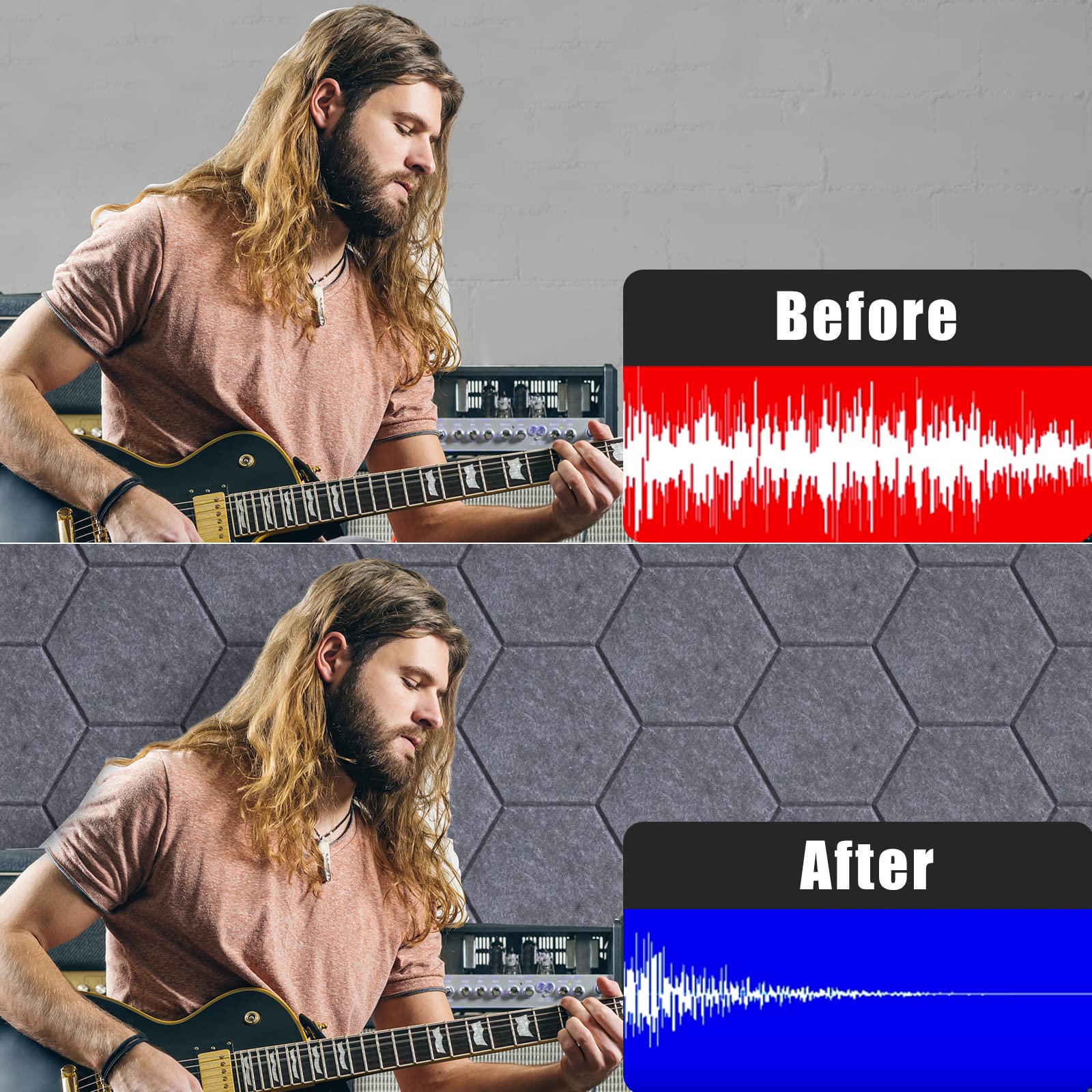 Dailycooper 12 Pack Self-adhesive Acoustic Panels 12'' X 10'' X 0.4'' - Sound Proof Foam Panels with High Density, Stylish Hexag