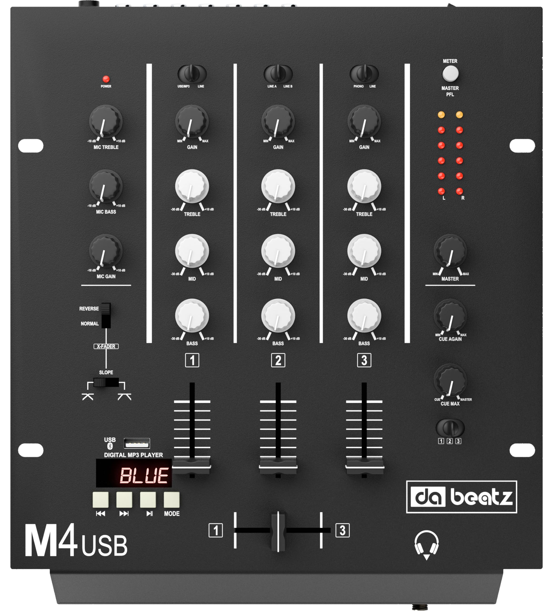 Dabeatz Digital M4 3-Channel Dj Mixer | Rack Mountable Scratch Audio Mixer With 3-Band Eq, Mic Input, Recording, Replaceable Cro