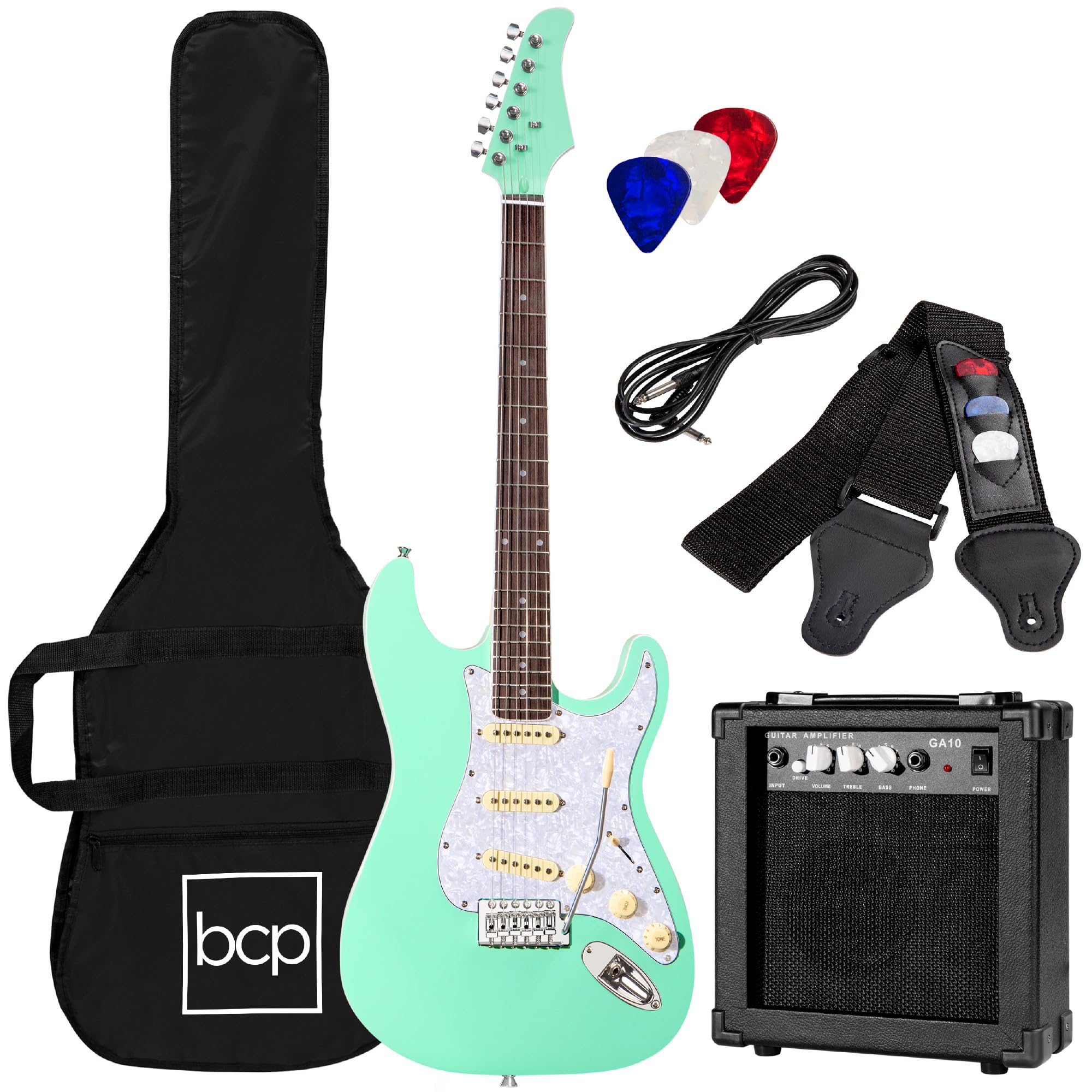 Best Choice Products 39In Full Size Beginner Electric Guitar Starter Kit W/Case, Strap, 10W Amp, Strings, Pick, Tremolo Bar - So