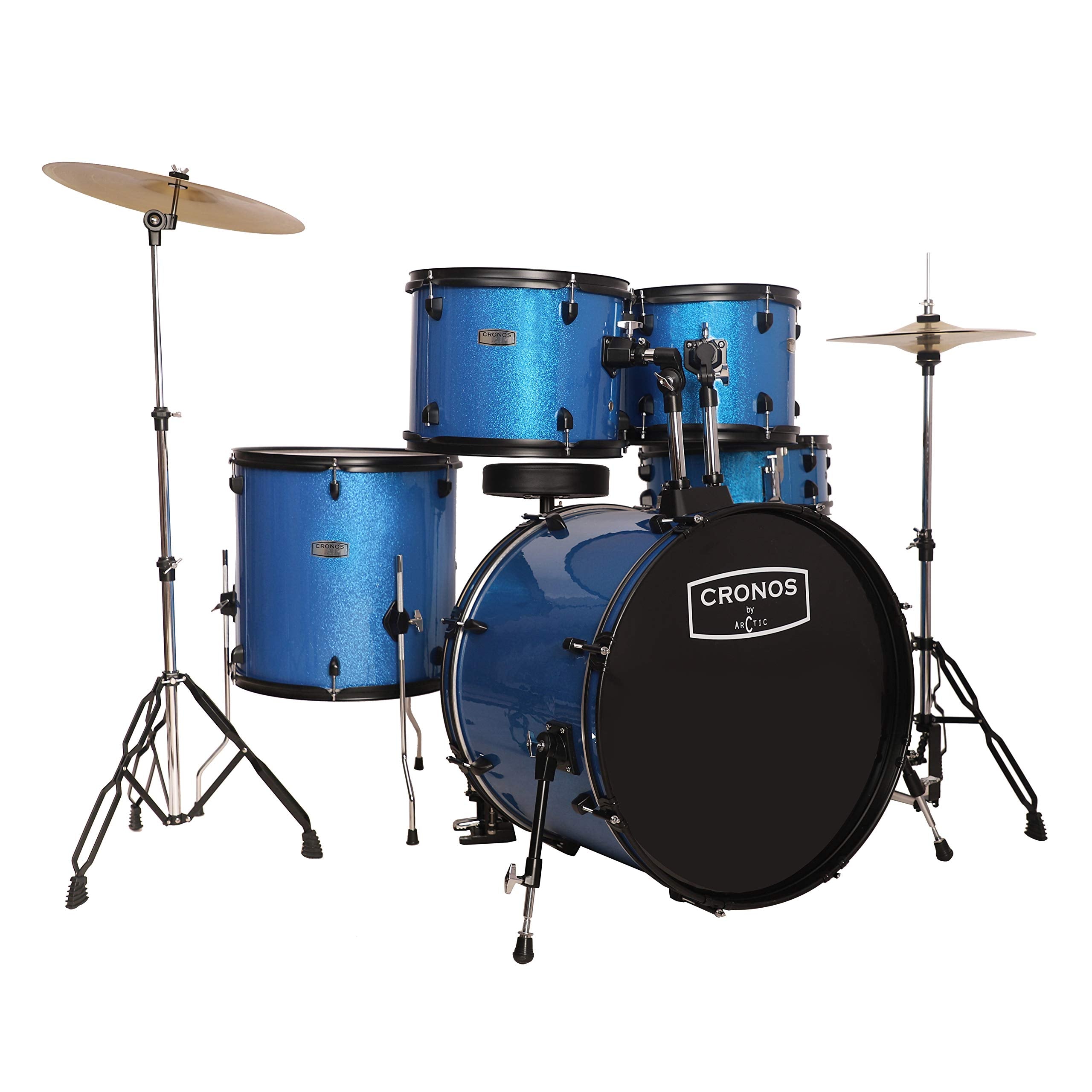 Arctic Cronos 5 Piece Complete Acoustic Drum Kit | Drumset With Drumsticks, Cymbals And Throne - Nickel Hardware. Best Sounding 